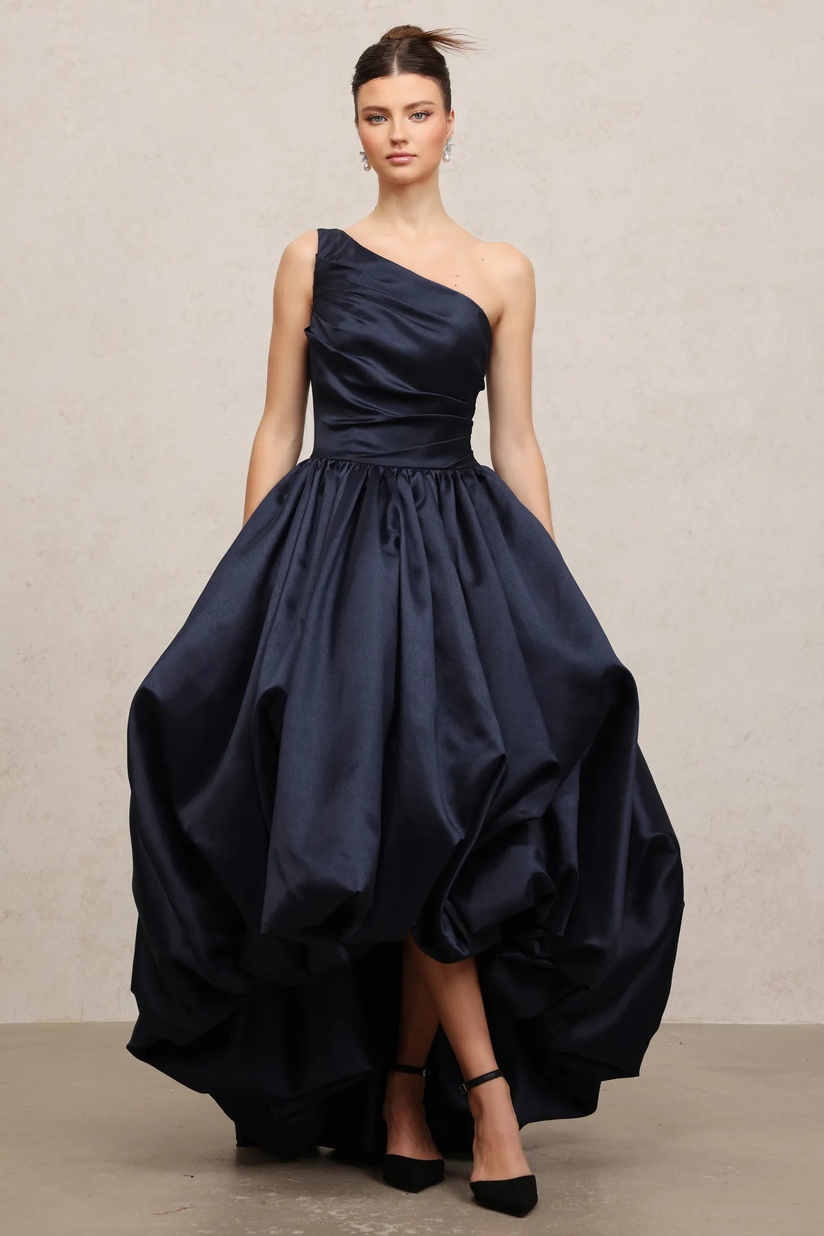 Asymmetric Satin High-Low Gown - Skye & Iris | Ball Gown