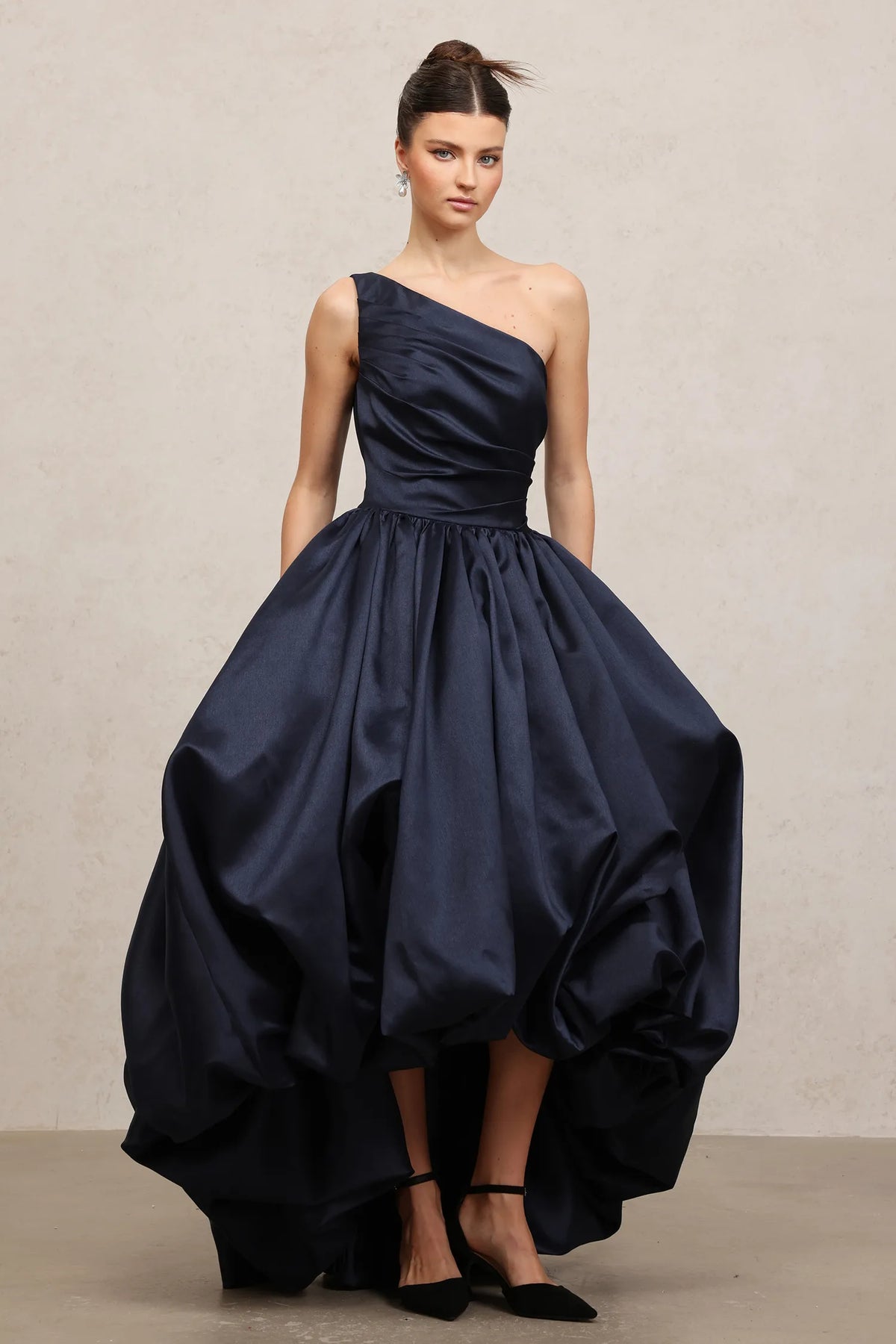 Asymmetric Satin High-Low Gown - Skye & Iris | Ball Gown