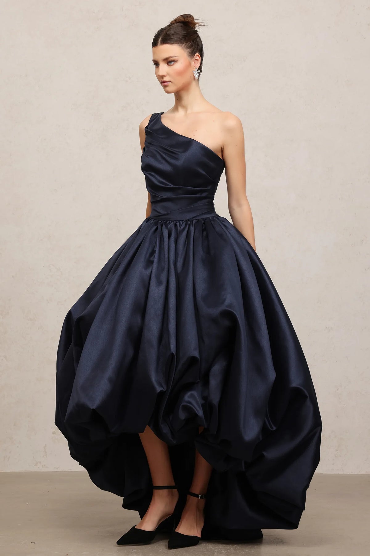 Asymmetric Satin High-Low Gown - Skye & Iris | Ball Gown