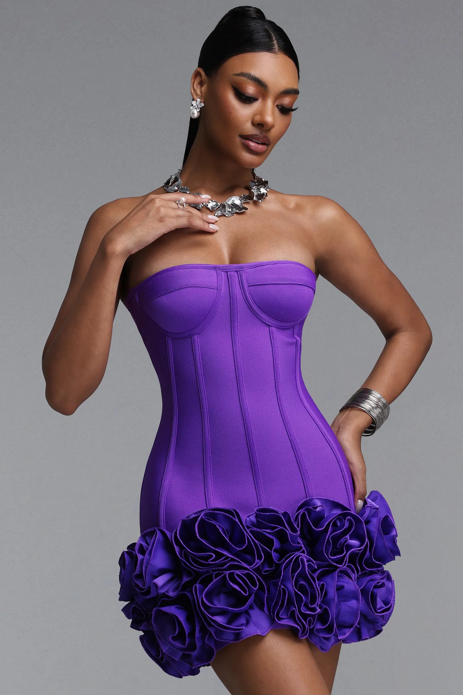 AMARA ROSETTE MINI DRESS - VIOLET