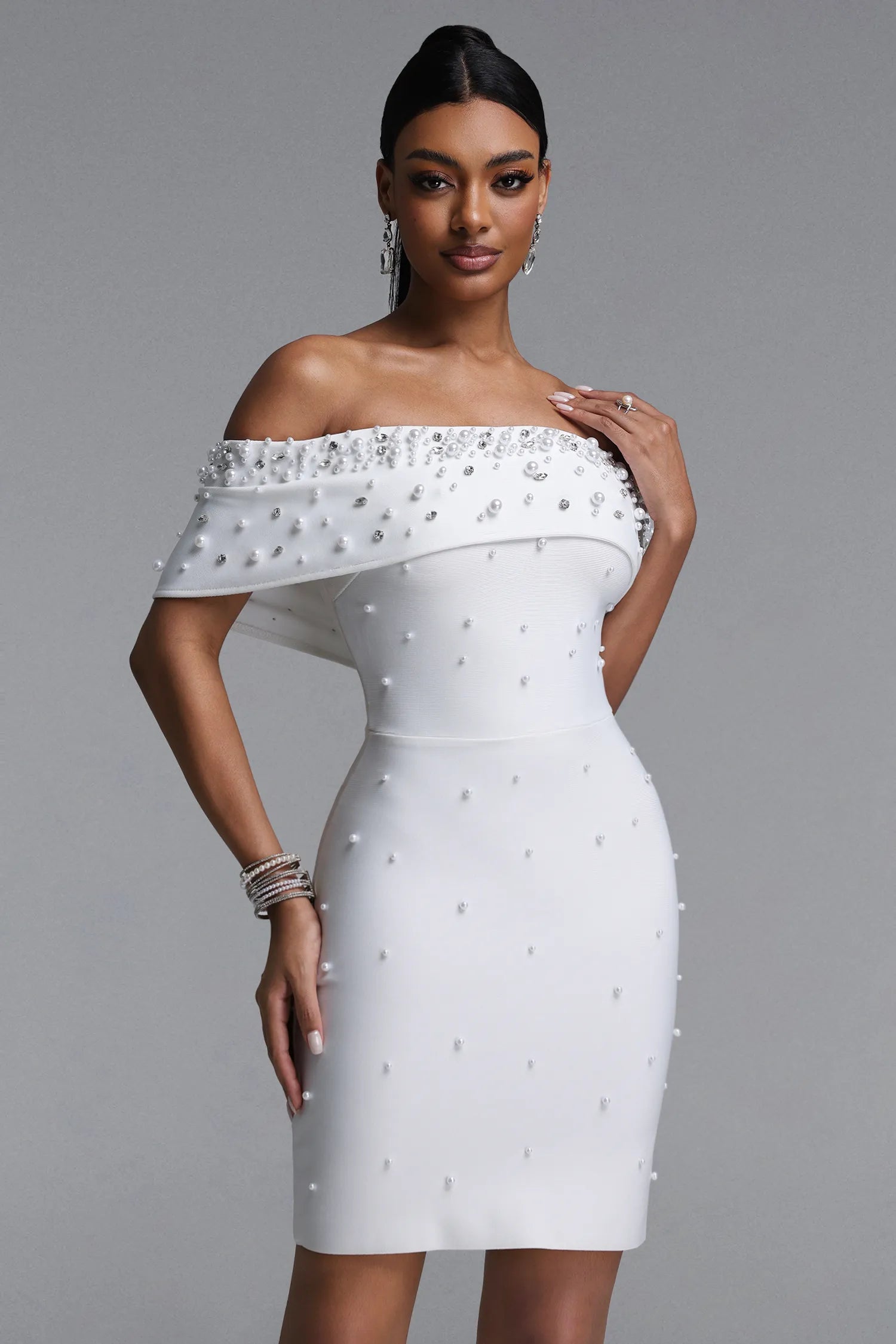 Lucy Pearl Embellished Mini Dress – White