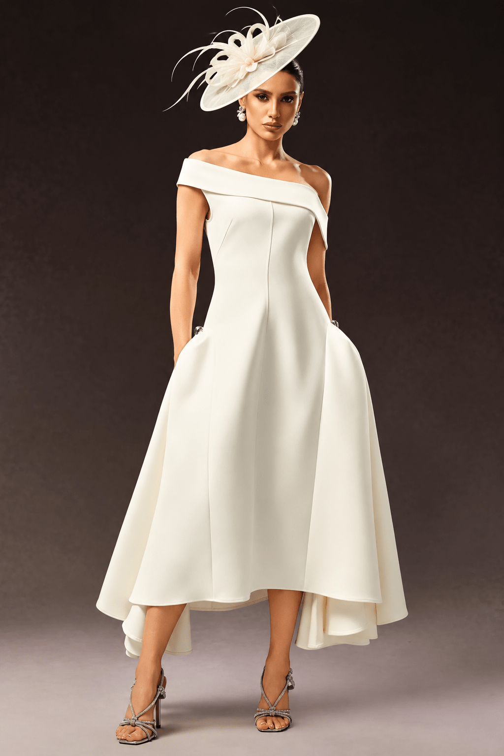 Alessia Off-Shoulder Midi Dress – Ivory - Styled Collective