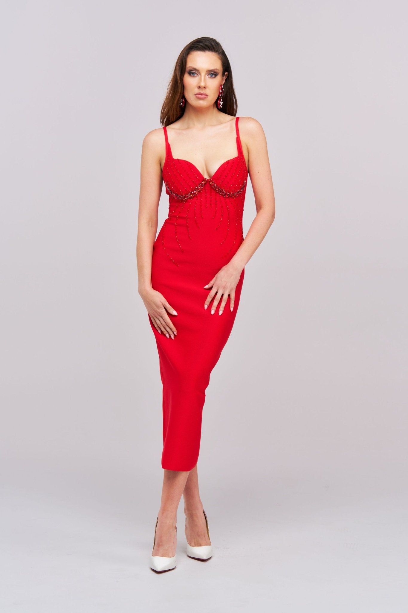 Aloura Embellished Midi Dress – Red - Styled Collective