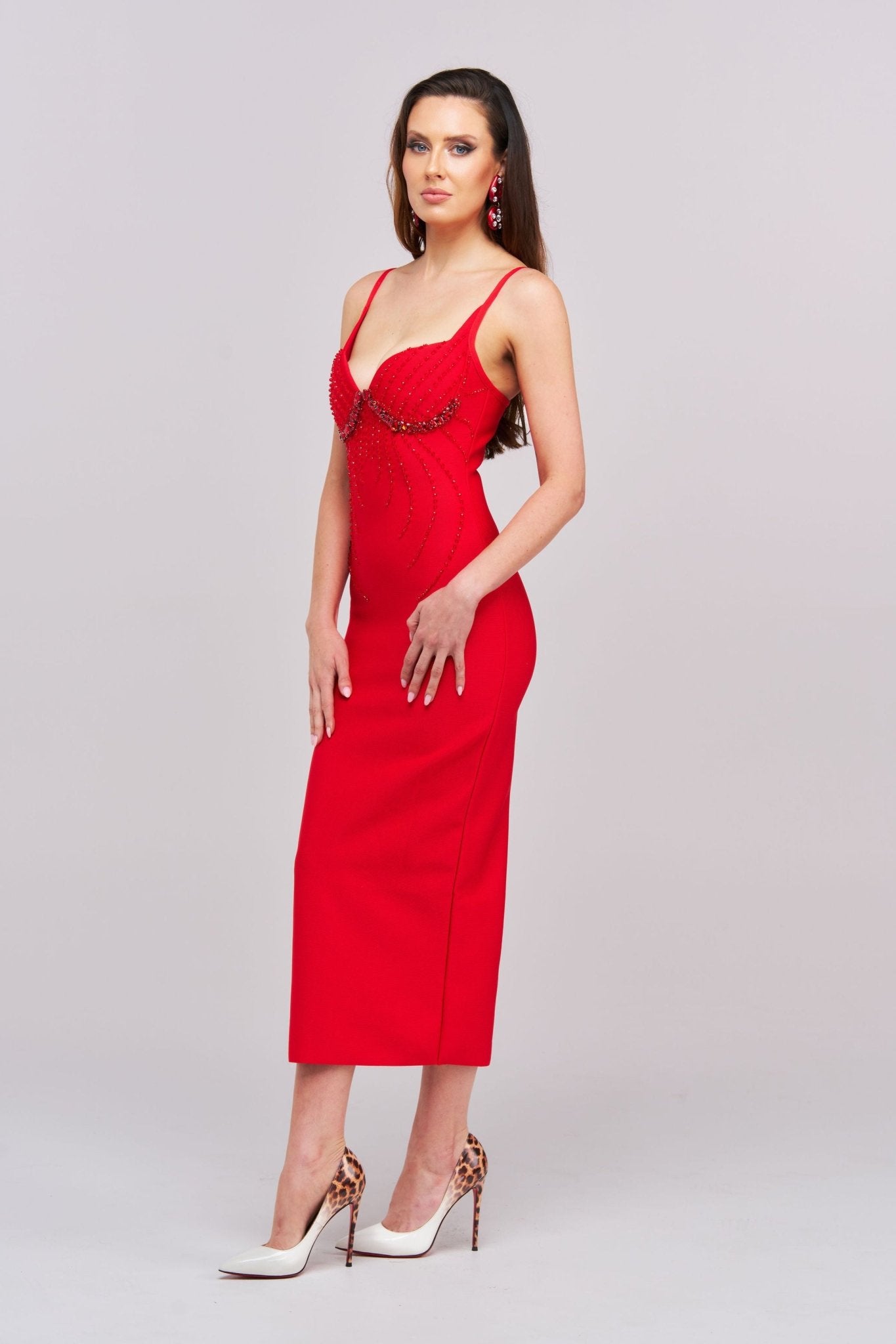 Aloura Embellished Midi Dress – Red - Styled Collective