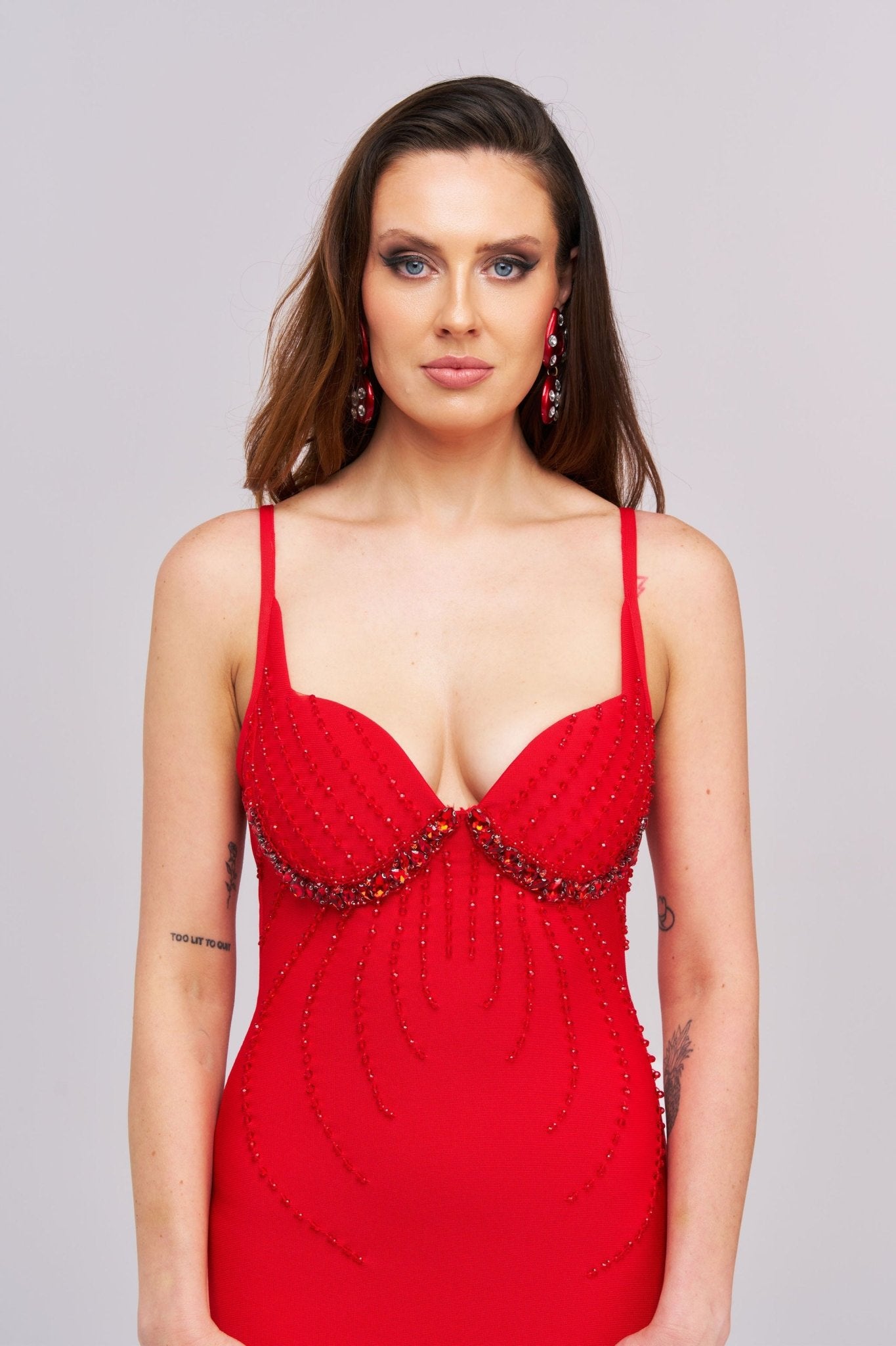 Aloura Embellished Midi Dress – Red - Styled Collective