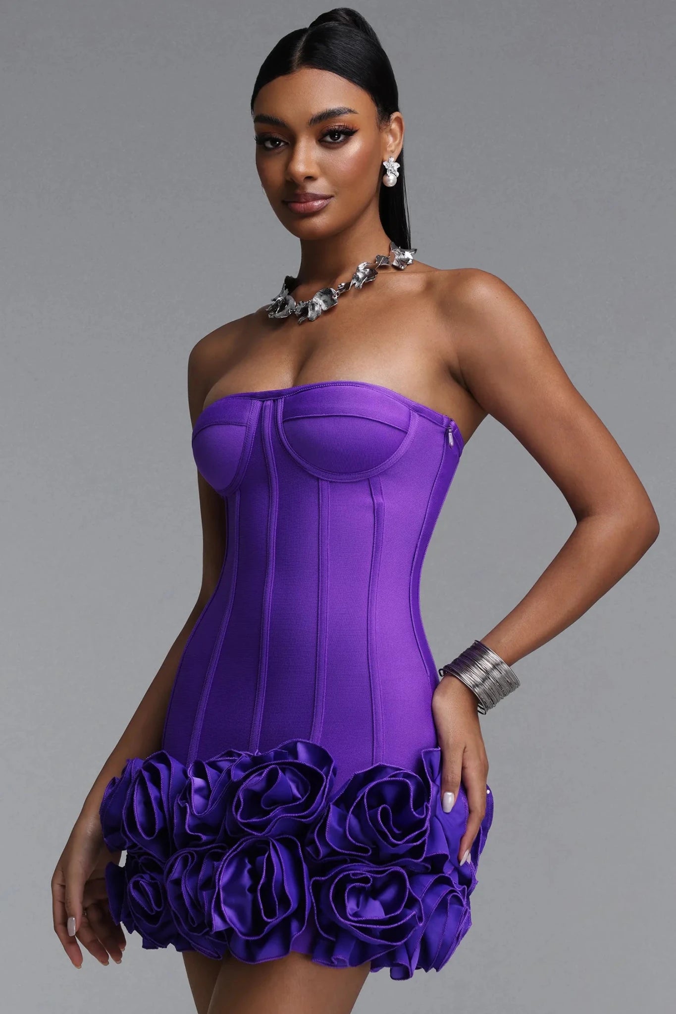 AMARA ROSETTE MINI DRESS - VIOLET - Styled Collective
