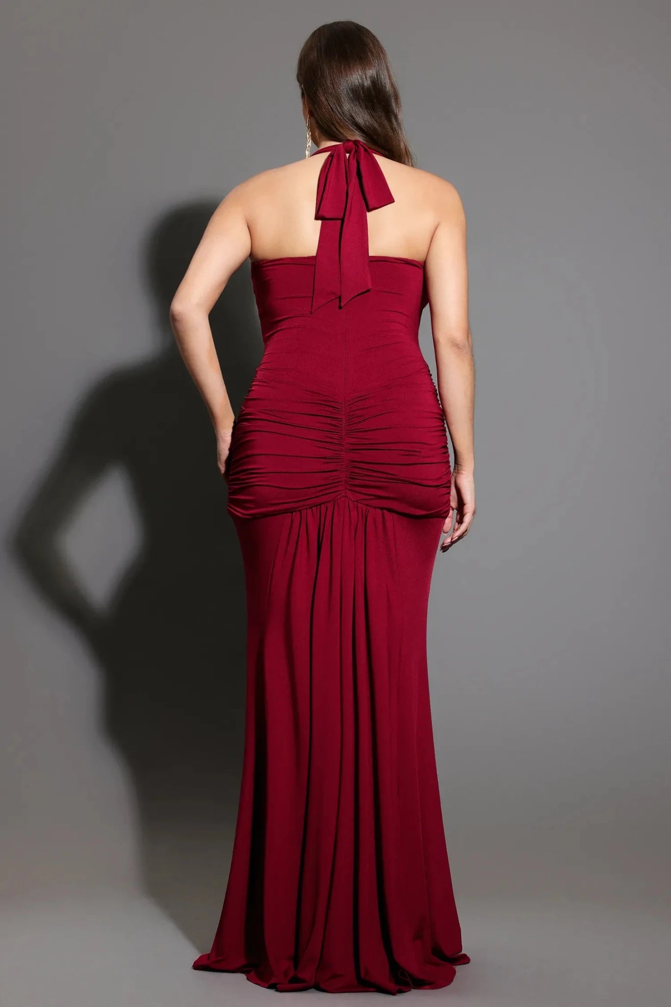 Amica Ruched Halter Maxi Dress – Deep Wine Elegance - Styled Collective