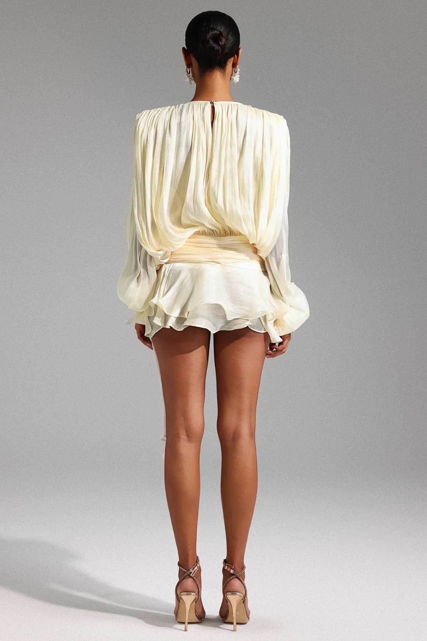 Dekia Long Sleeve Hollow Out Flounce Mini Dress - Styled Collective