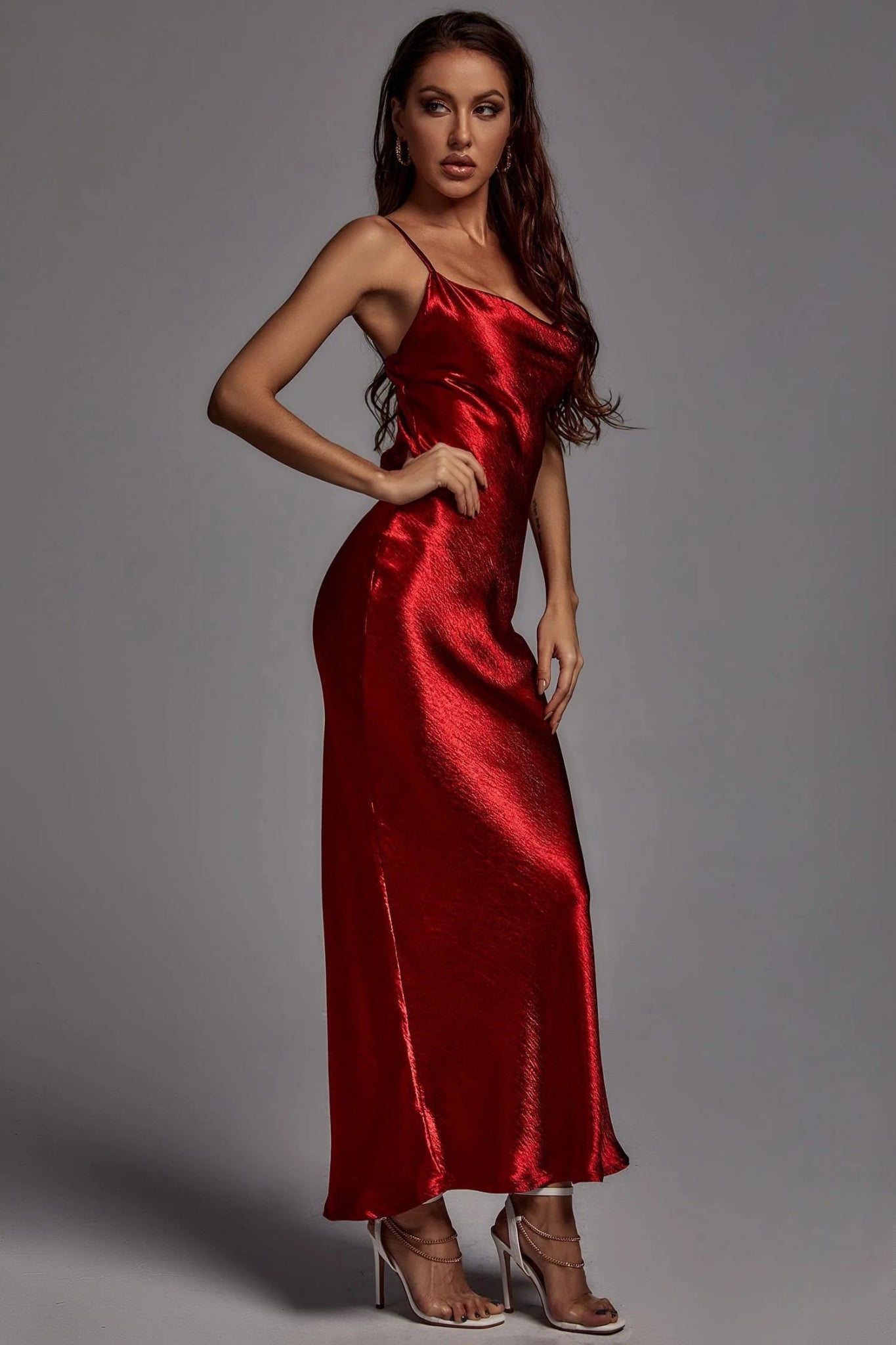 Emily Metallic Wine Maxi Dress - Styled Collective