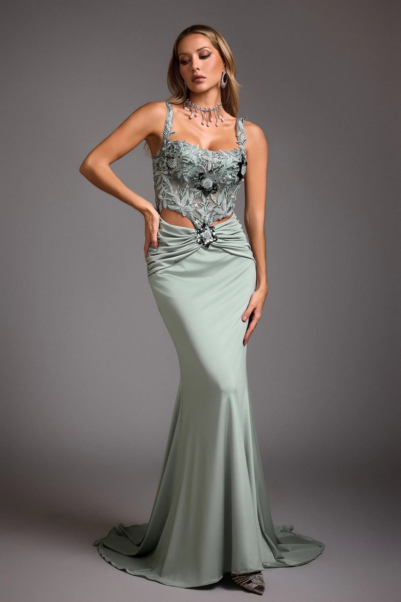 Galencia Embellished Cut - Out Maxi – Sage - Styled Collective