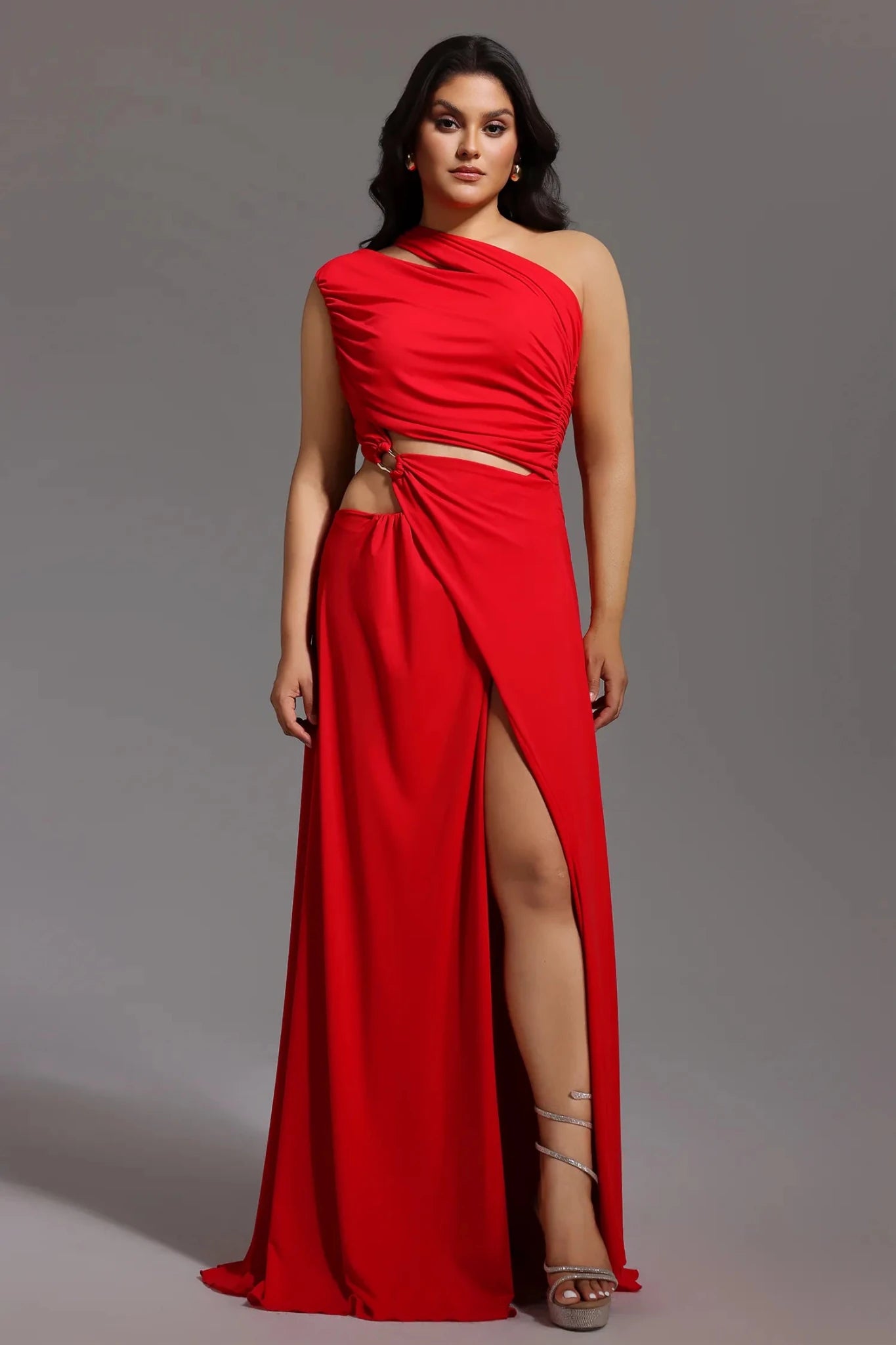 Gigi Red One Shoulder Cut Out Maxi Dress - Styled Collective