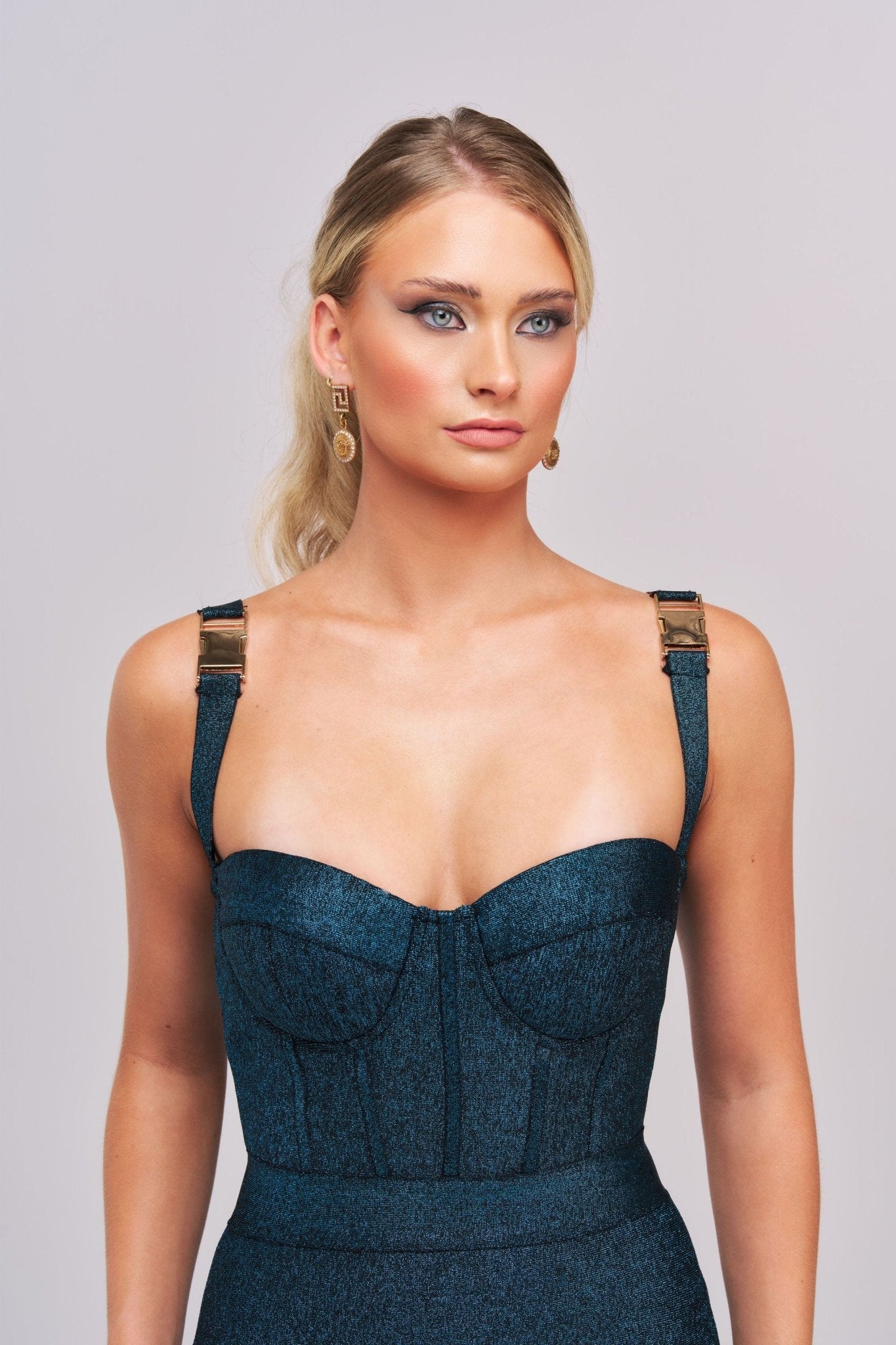 Harlowe Metallic Midi Dress – Teal - Styled Collective