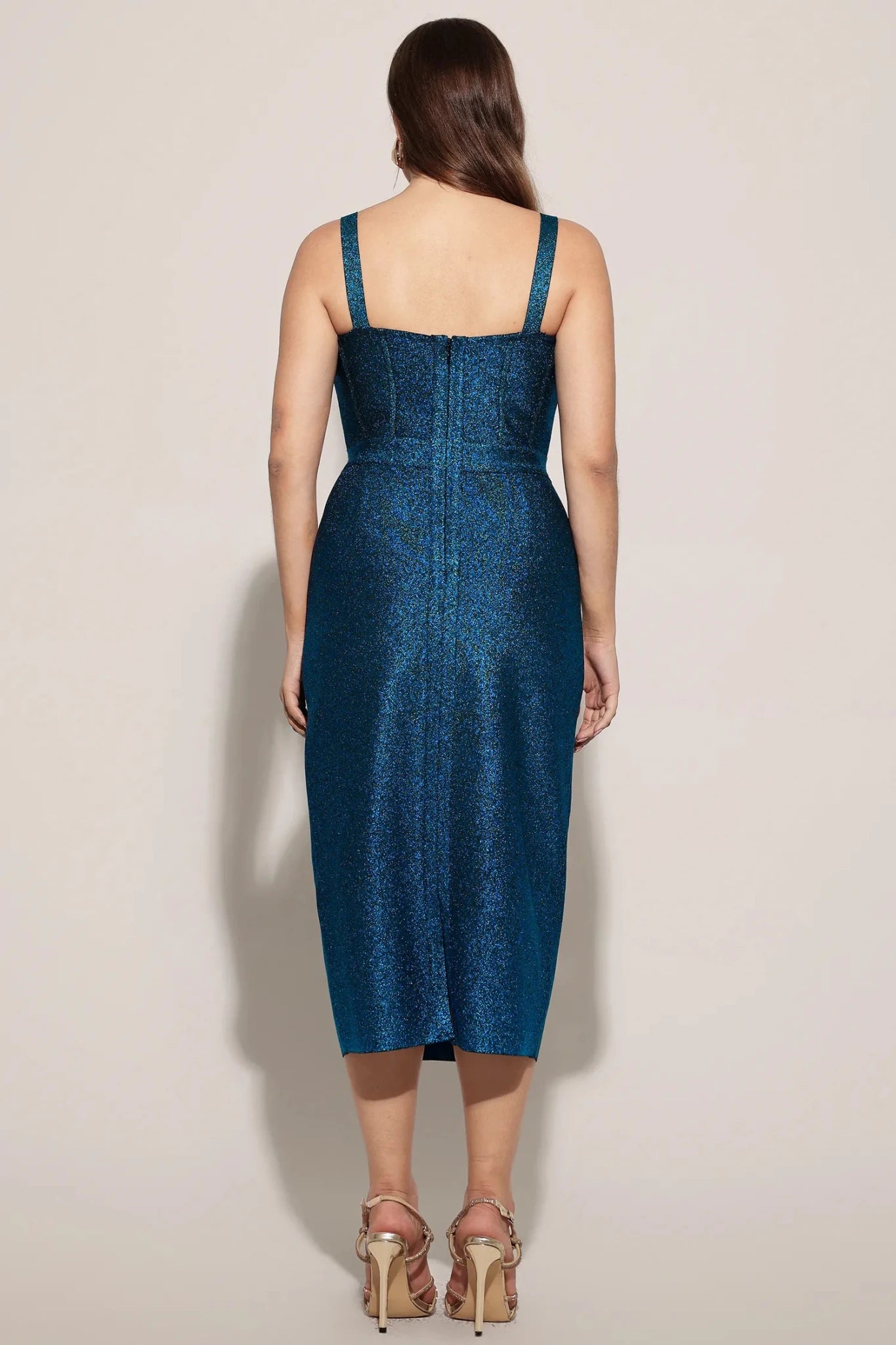 Harlowe Metallic Teal Contoured Midi Dress - Styled Collective