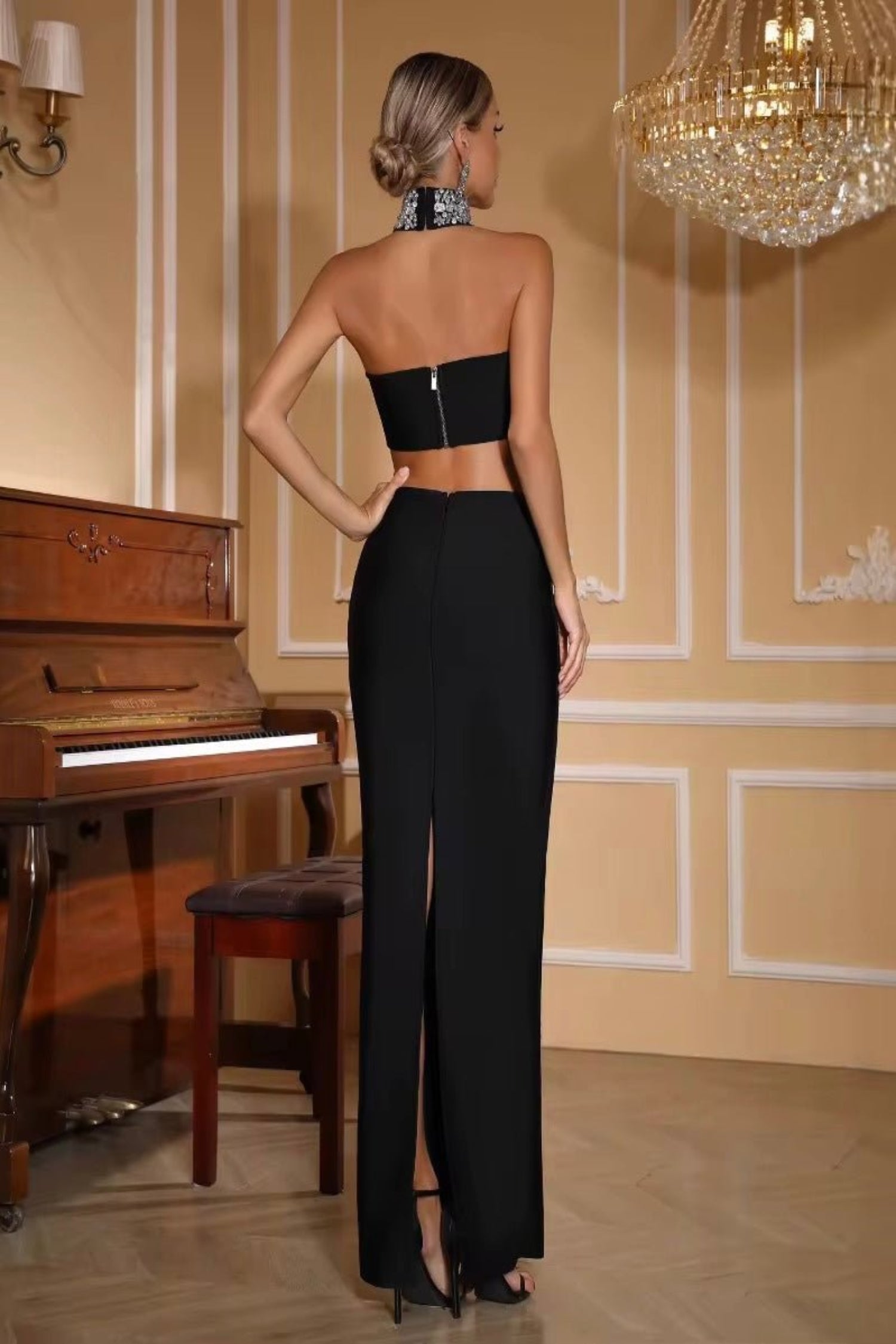 Islay Halter Diamond Hollow Out Bandage Maxi Dress - Styled Collective
