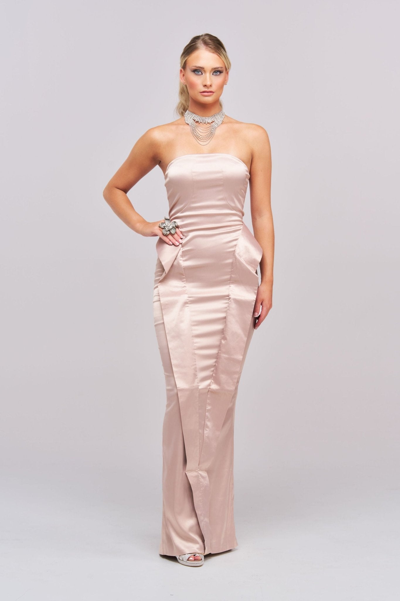 Ivana Champagne Column Maxi Dress - Styled Collective