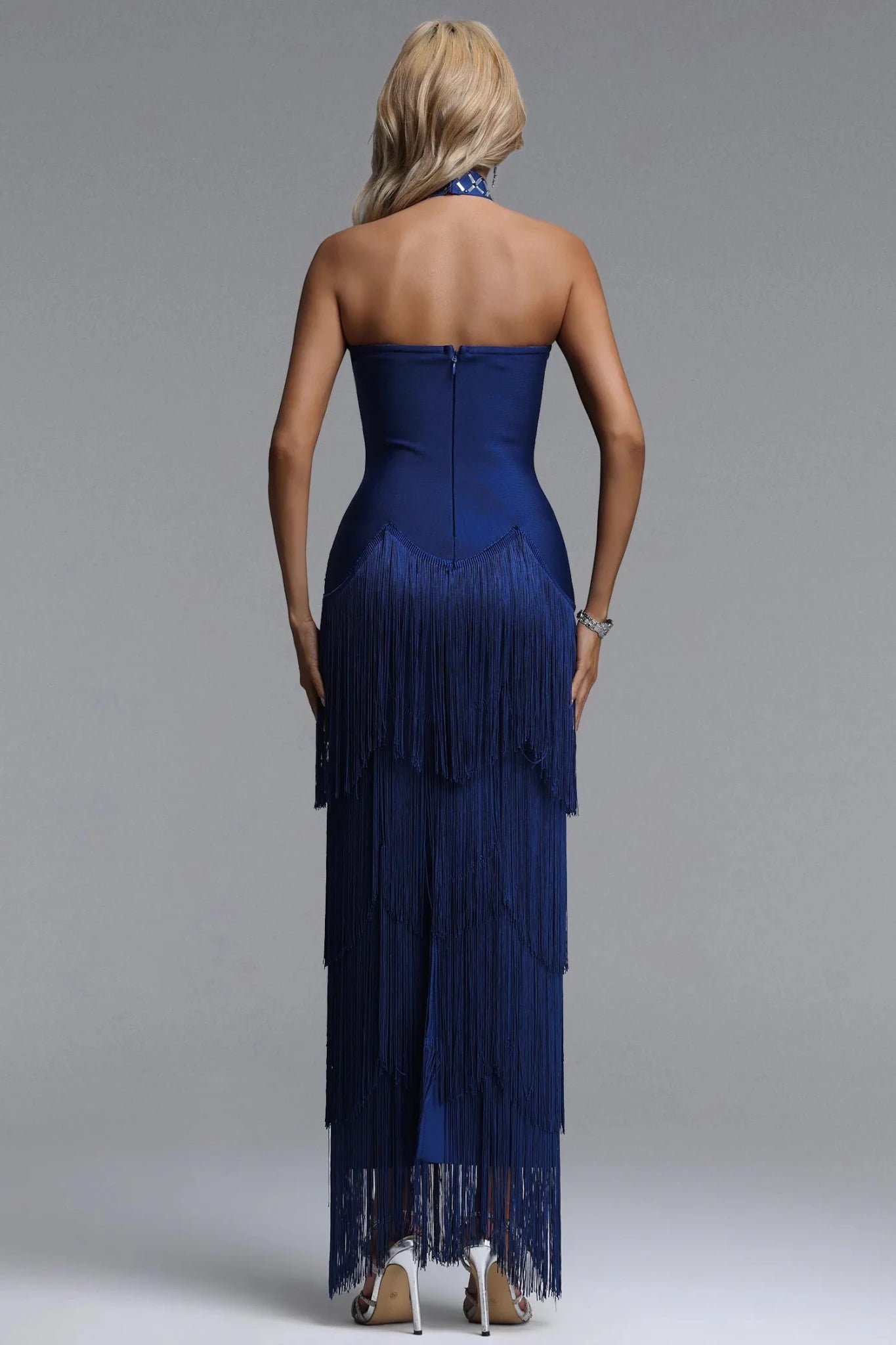 Jeruisha Royal Blue Embellished Tassel Maxi Dress - Styled Collective