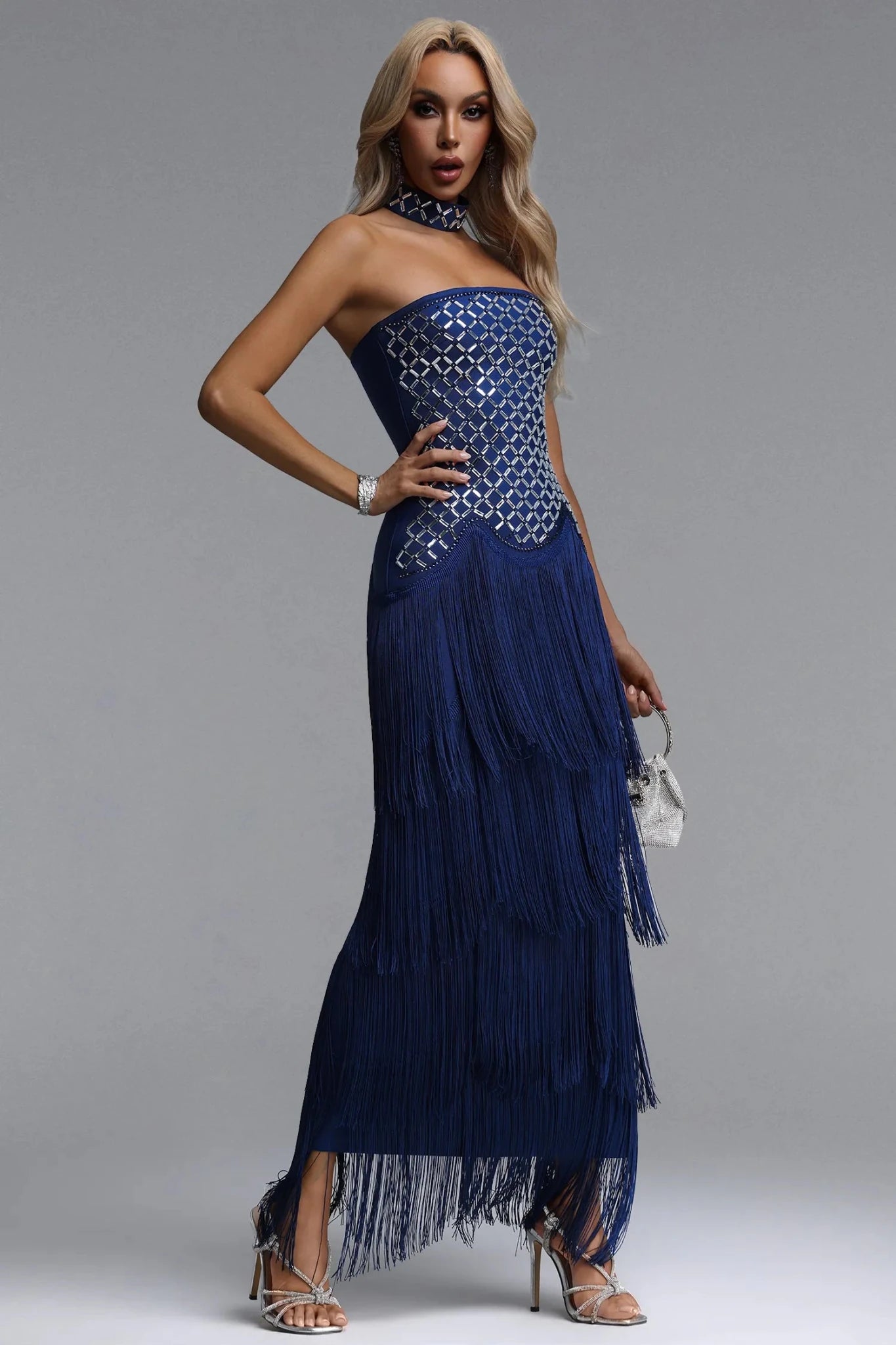 Jeruisha Royal Blue Embellished Tassel Maxi Dress - Styled Collective