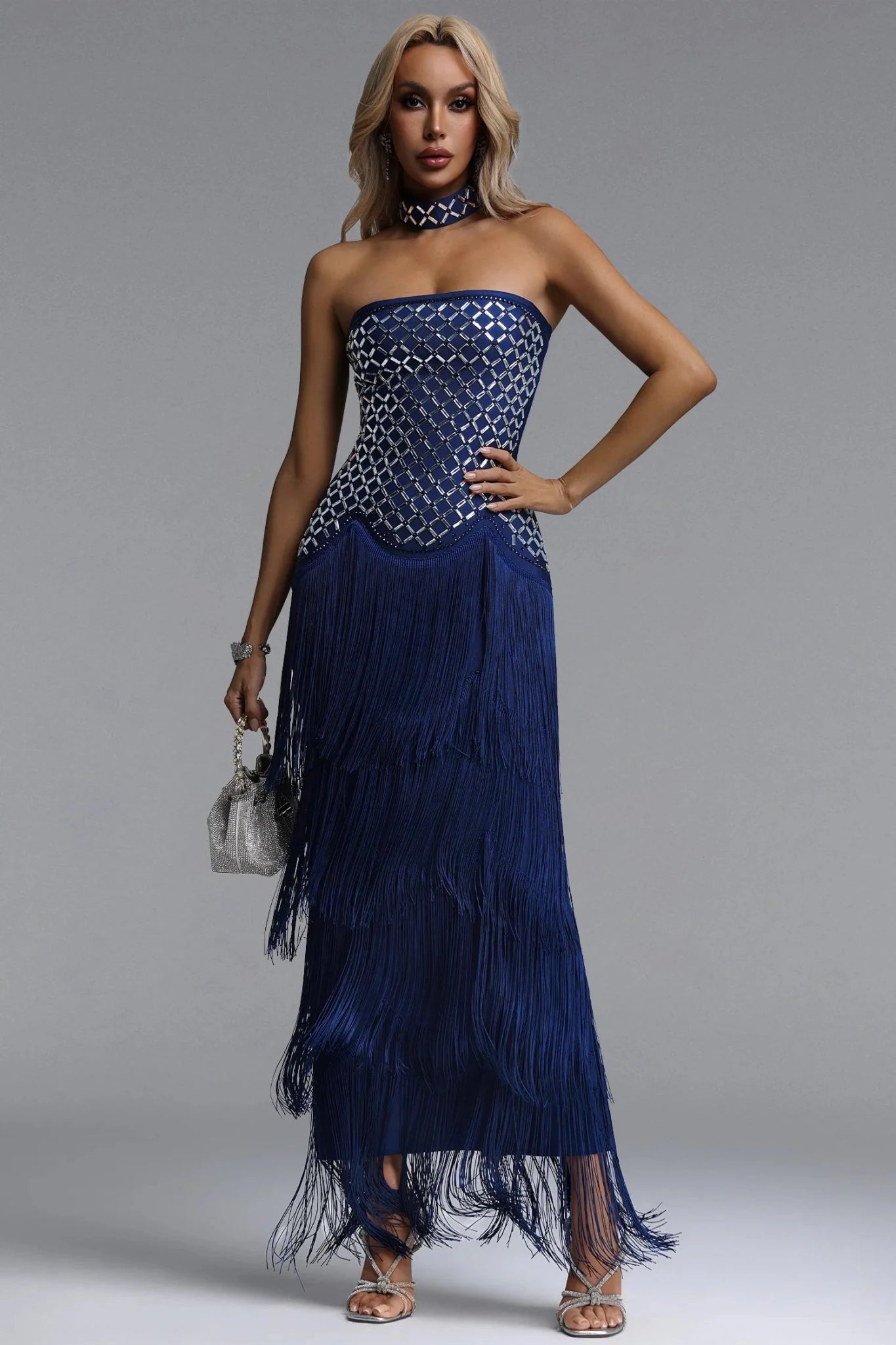 Jeruisha Royal Blue Embellished Tassel Maxi Dress - Styled Collective