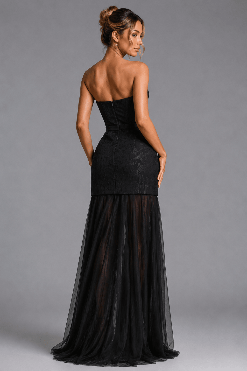 Kezia Floral Jacquard Tulle Maxi Dress - Black | Styled Collective - Styled Collective
