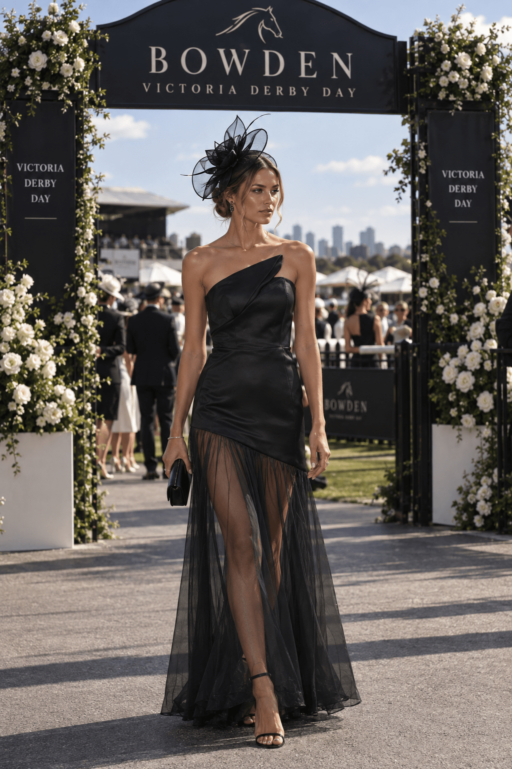 Lavanya Structured Sheer Maxi Dress Black - Derby Day Dress - Styled Collective