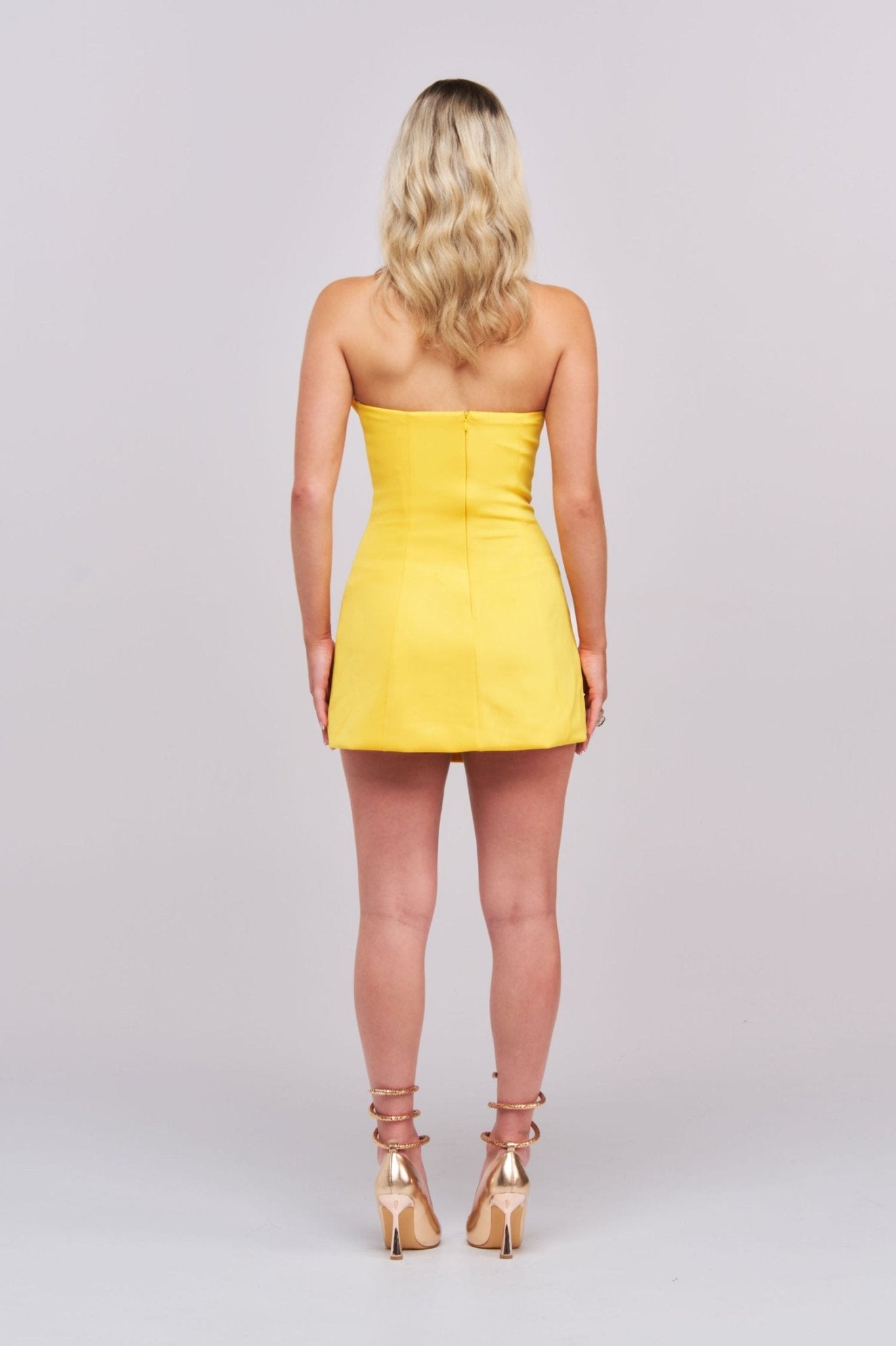 Majrela Bowknot Strapless Mini Dress - Yellow - Styled Collective