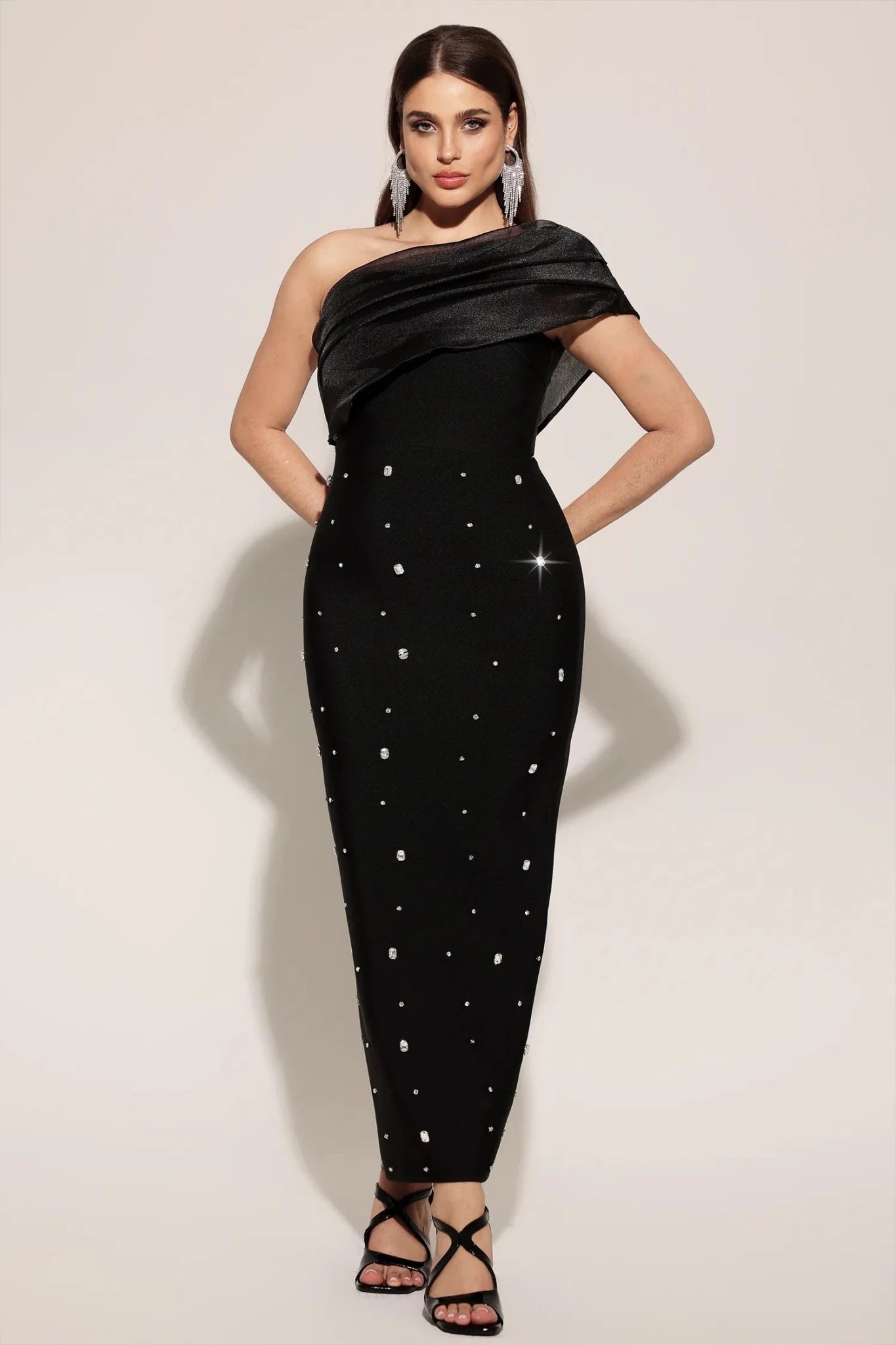 Mariah One - Shoulder Crystal Embellished Bandage Gown - Styled Collective