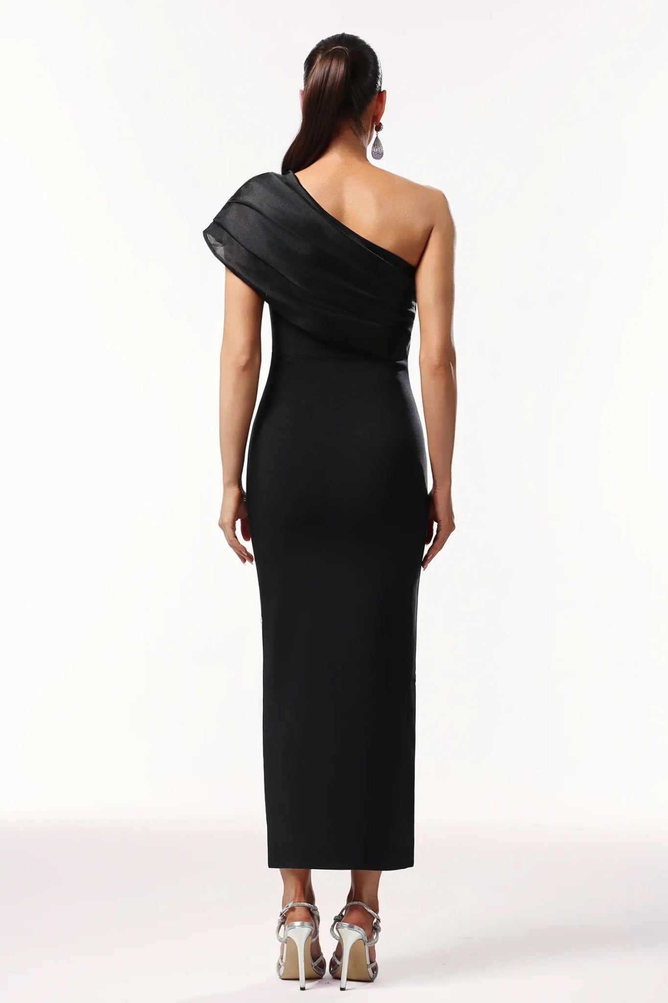 Mariah One - Shoulder Embellished Midi Dress – Black - Styled Collective