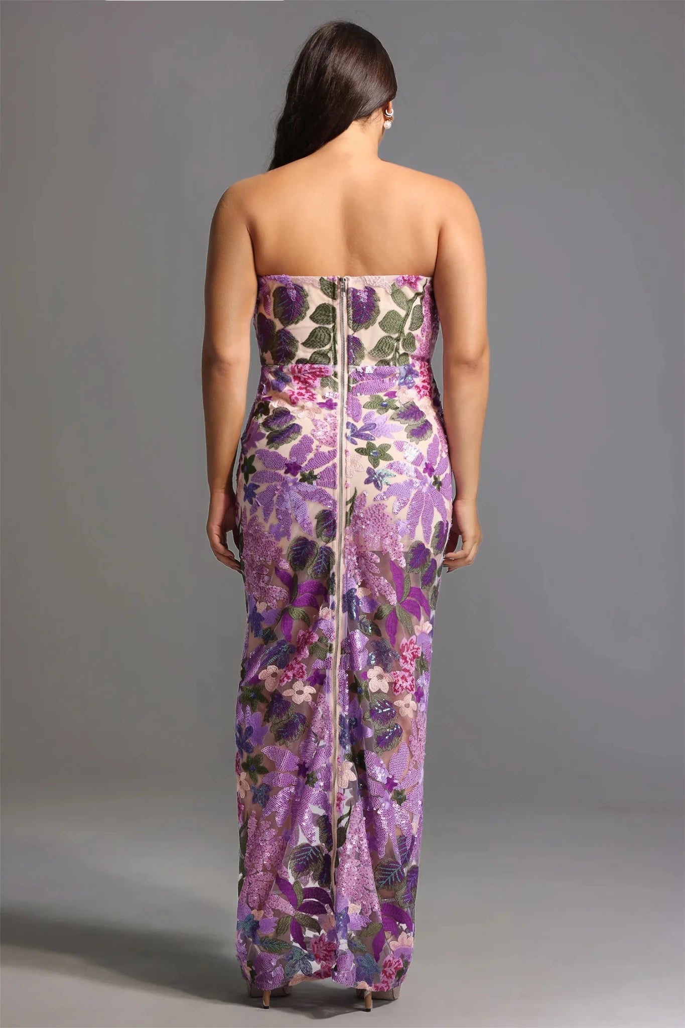 Mariposa Embellished Strapless Midi Dress – Lilac Floral - Styled Collective