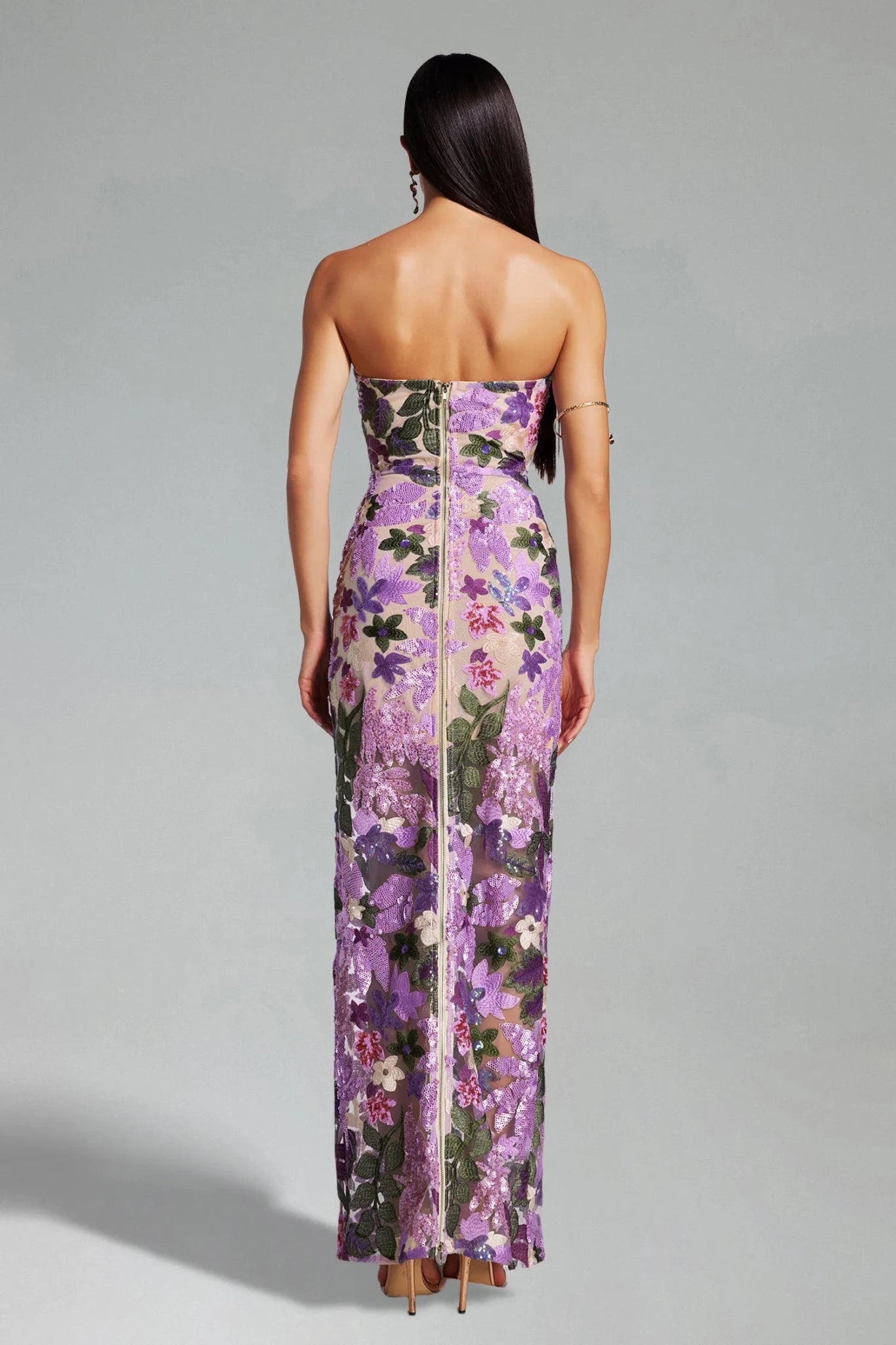 Mariposa Embellished Strapless Midi Dress – Lilac Floral - Styled Collective