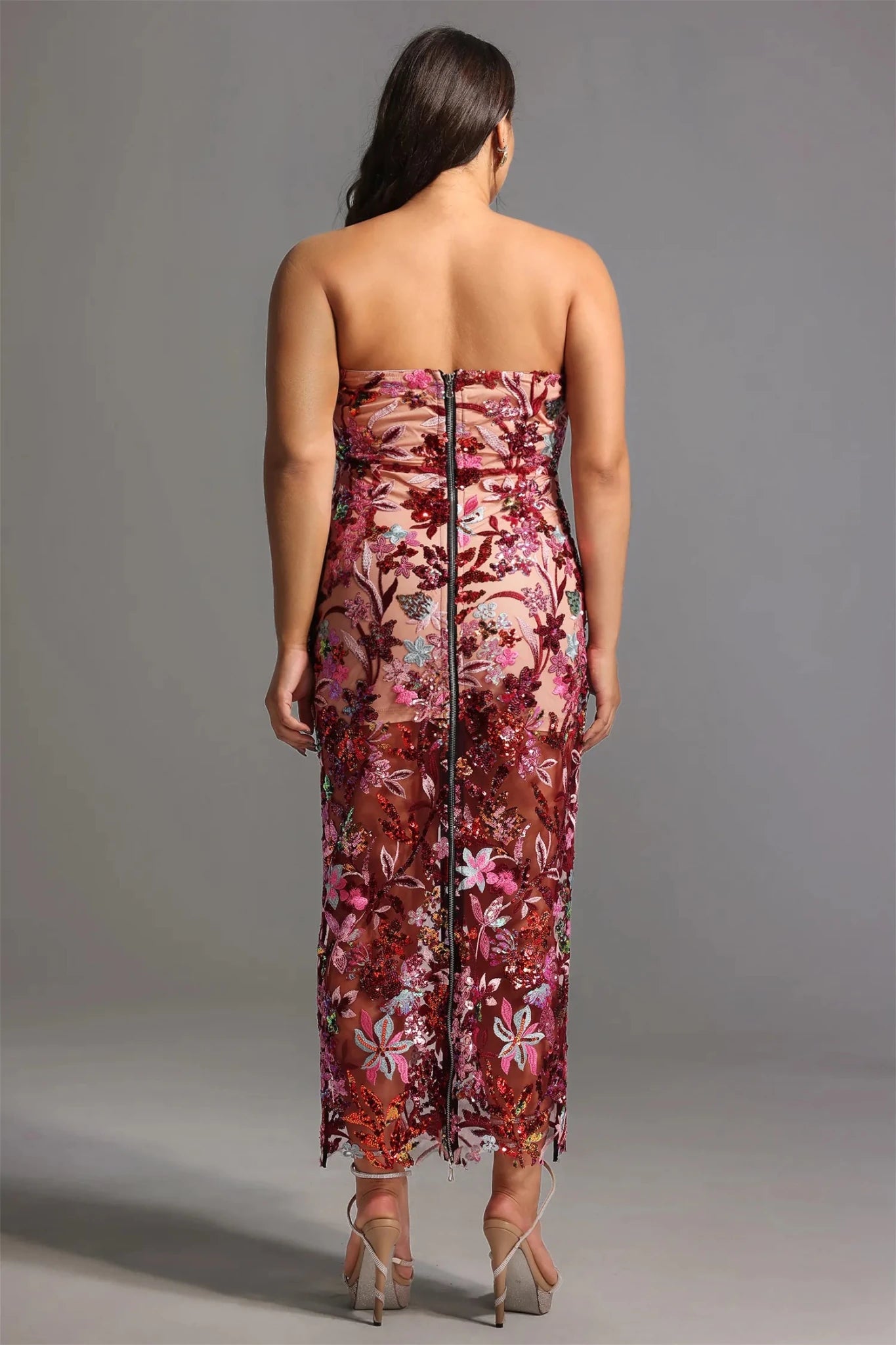 Mariposa Embellished Strapless Midi Dress – Pink Floral - Styled Collective