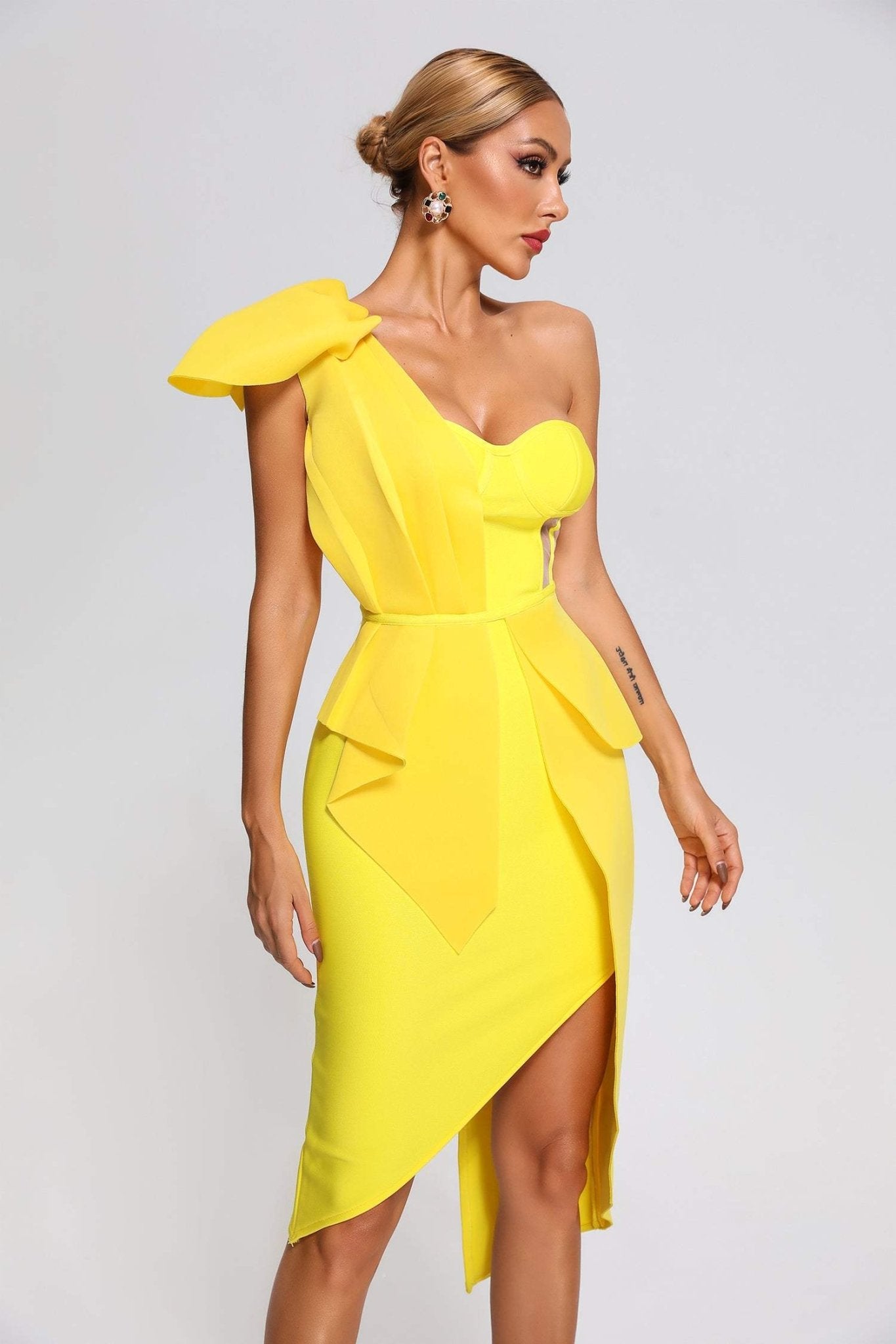 Maritza – Sculptural One - Shoulder Peplum Dress - Styled Collective