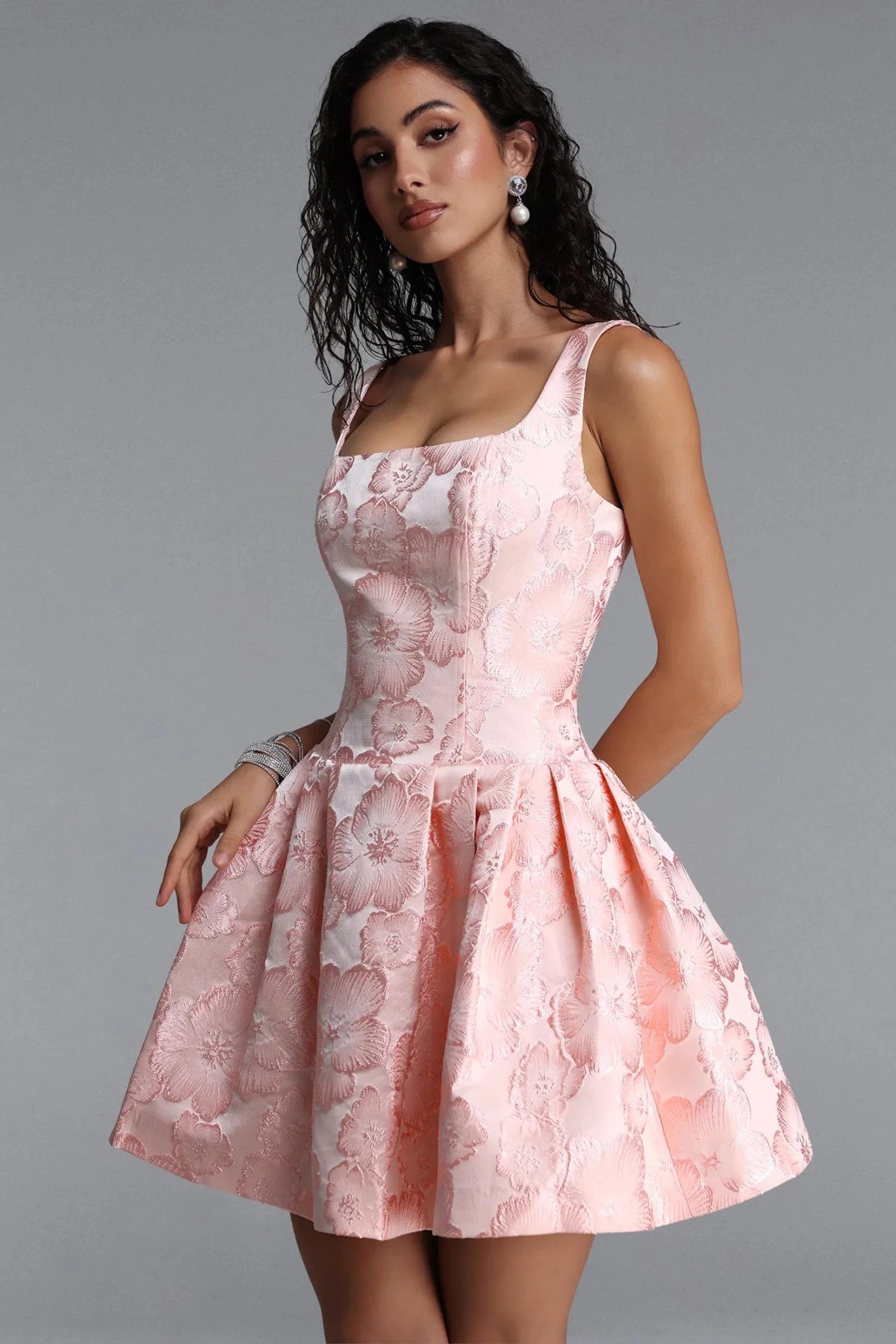 Nikki Jacquard Mini Dress - Blush Pink - Styled Collective