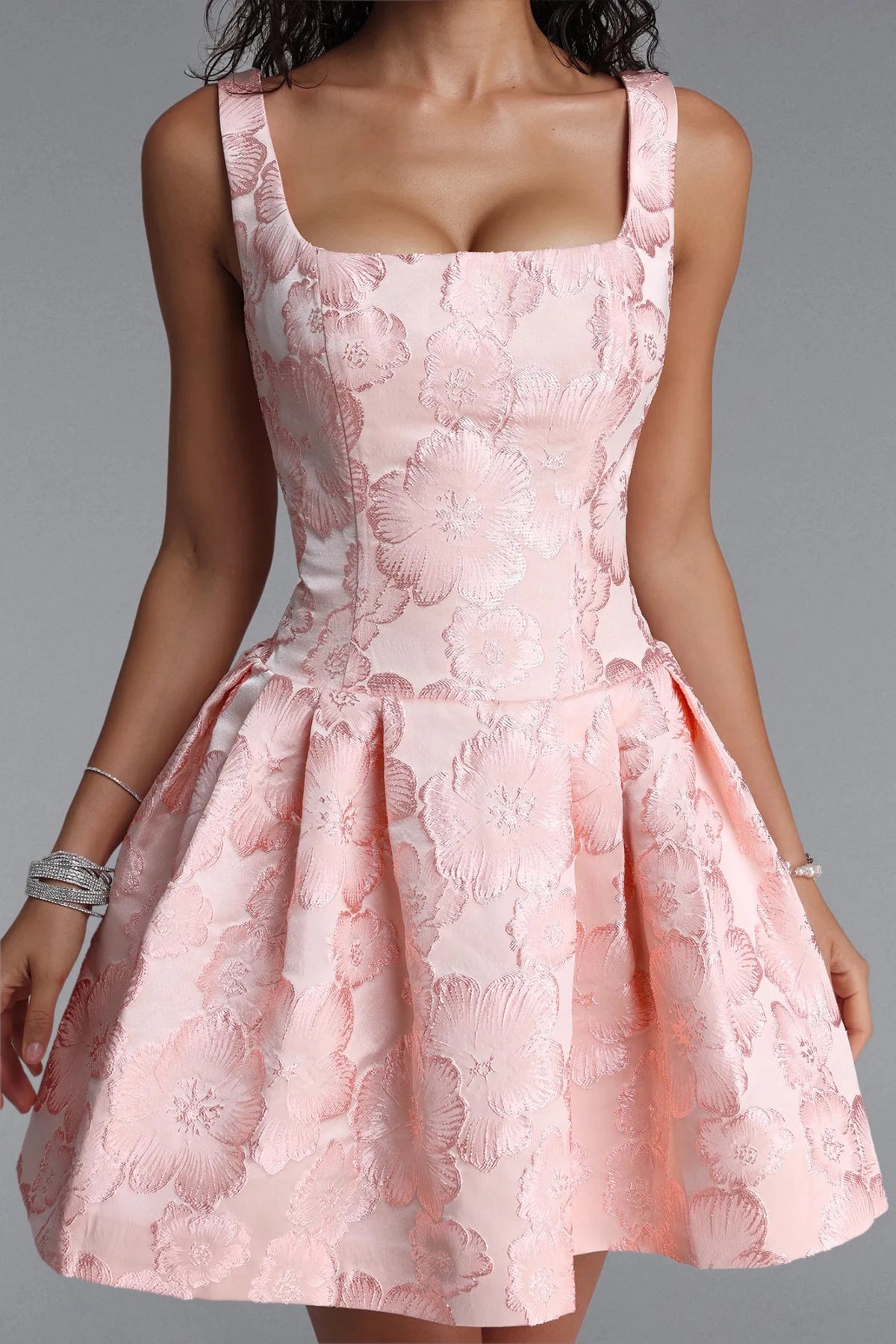 Nikki Jacquard Mini Dress - Blush Pink - Styled Collective
