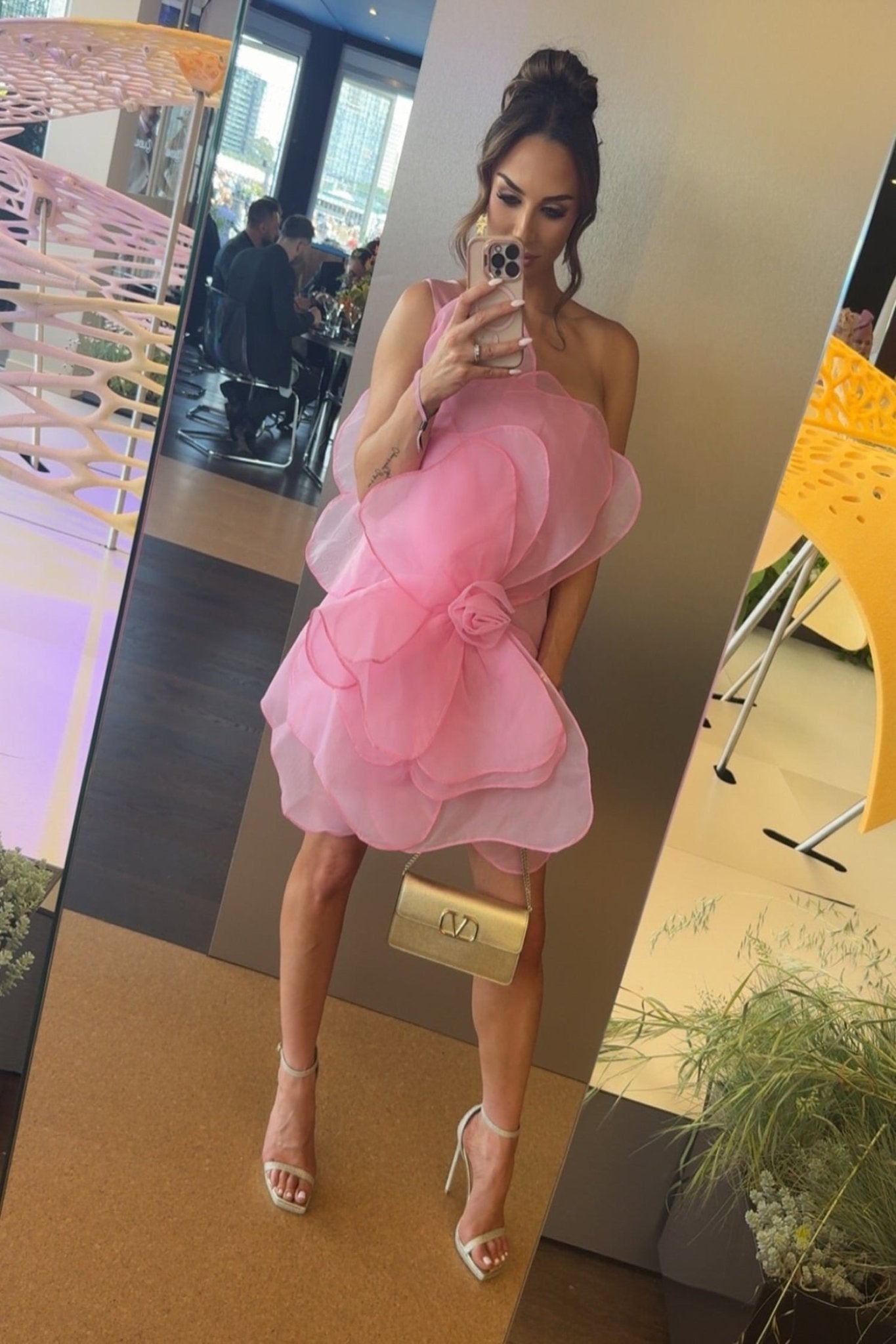 Nydia Strapless Mesh Flower Mini Dress - Pink - Styled Collective