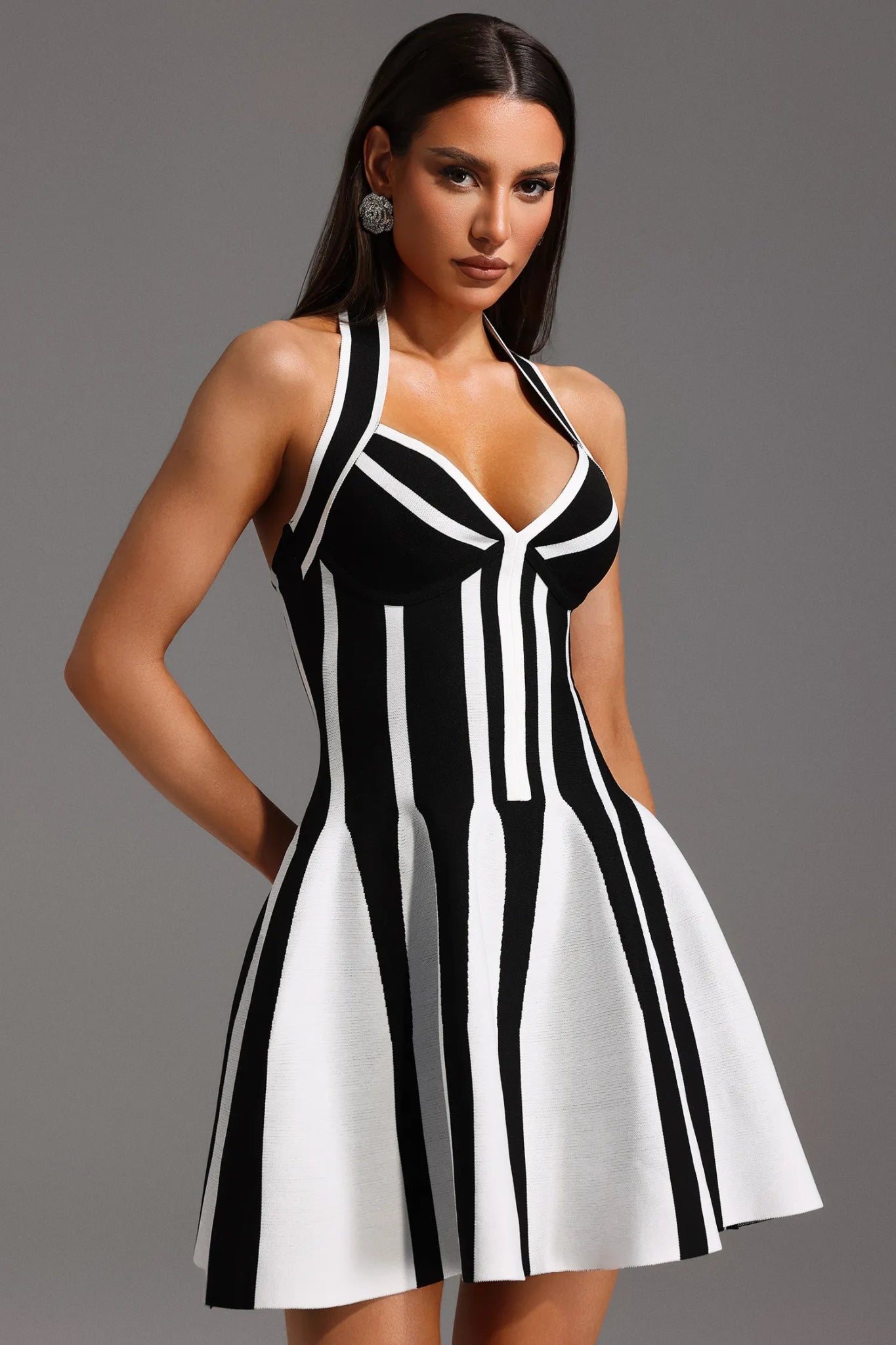 Paloma Halter Monochrome Mini Dress - Styled Collective