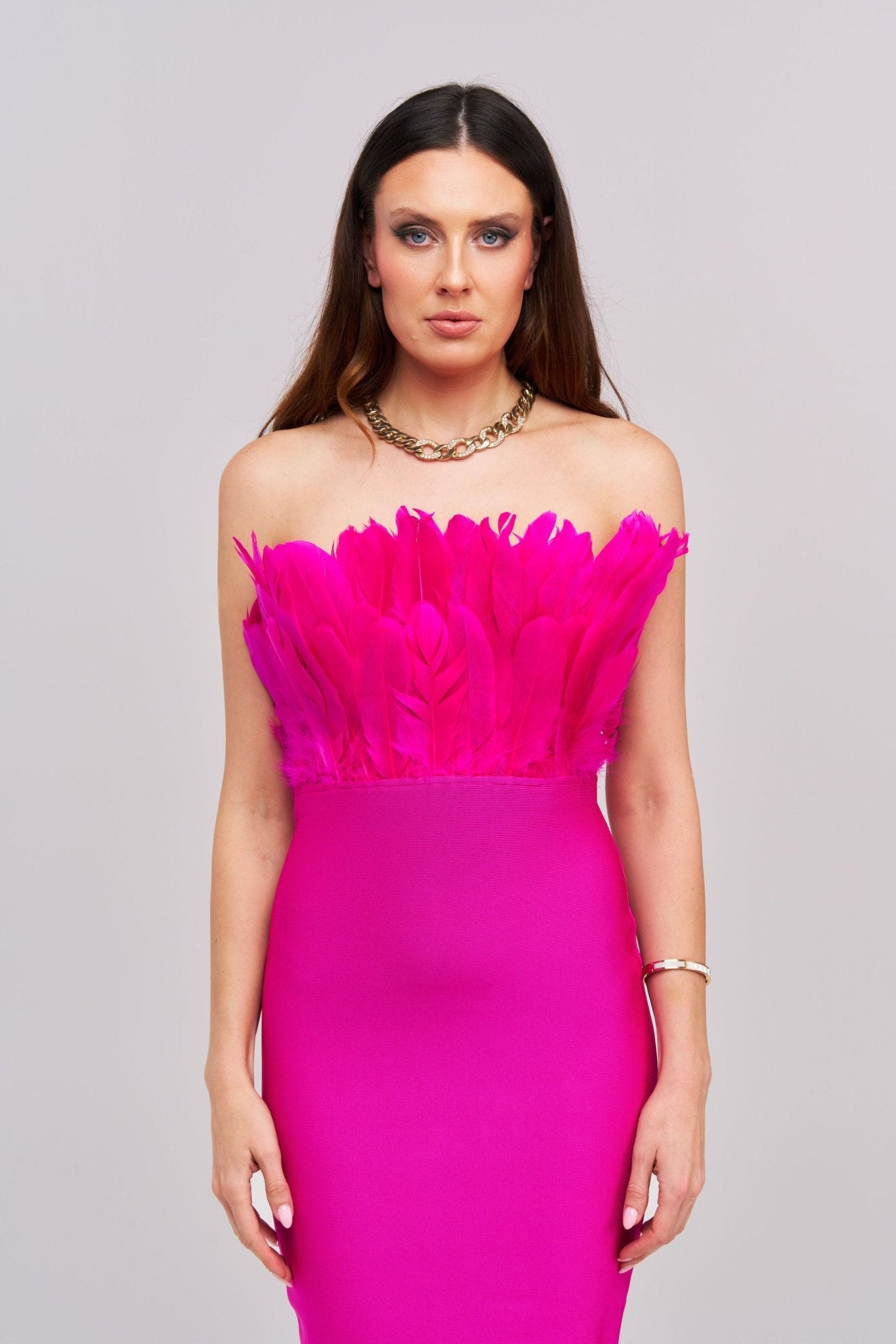 Parry Feather Strapless Midi Dress - Styled Collective