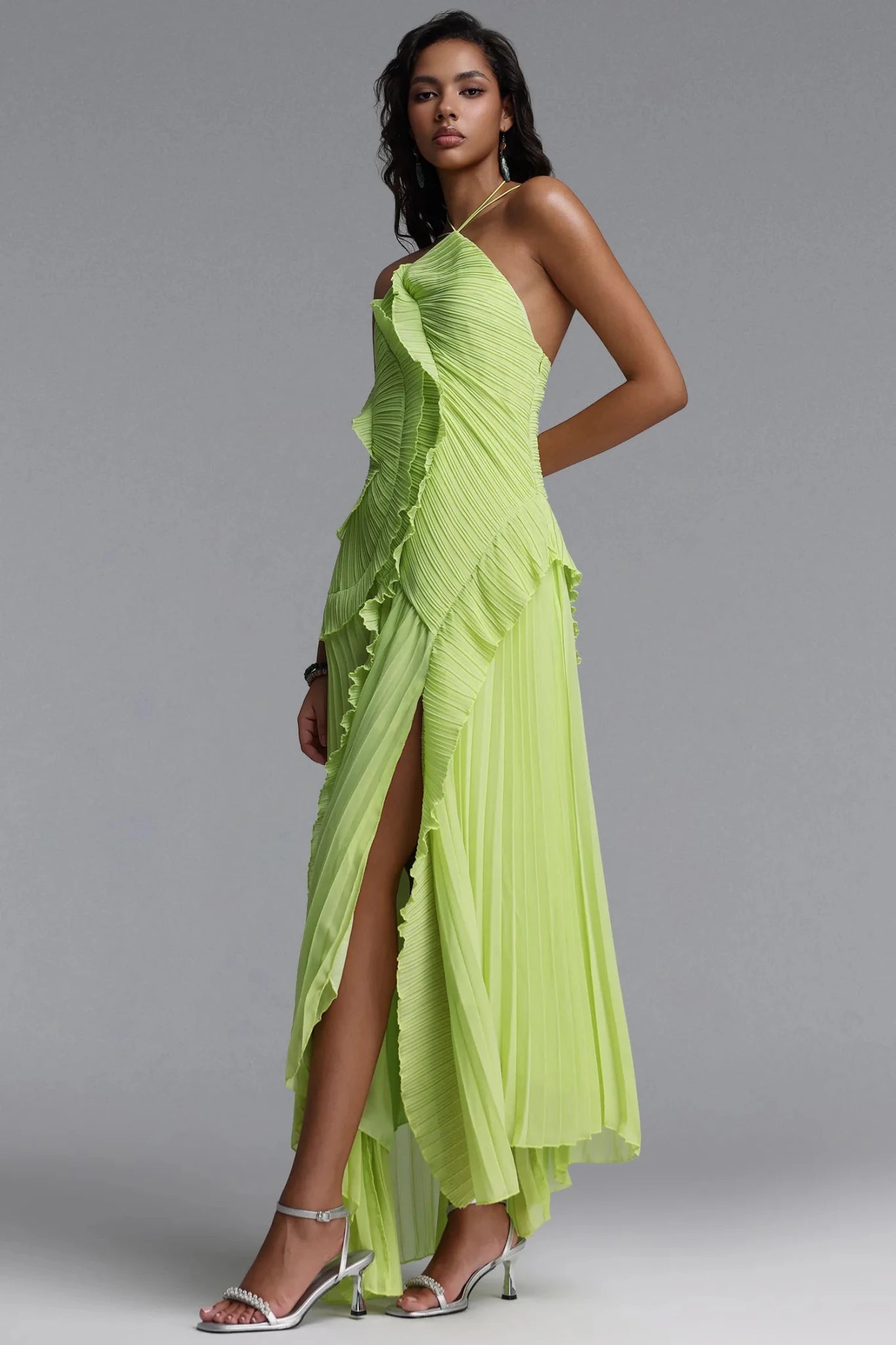 Perla Pleated Maxi Dress - Lime Green | Spring Racing Dress - Styled Collective