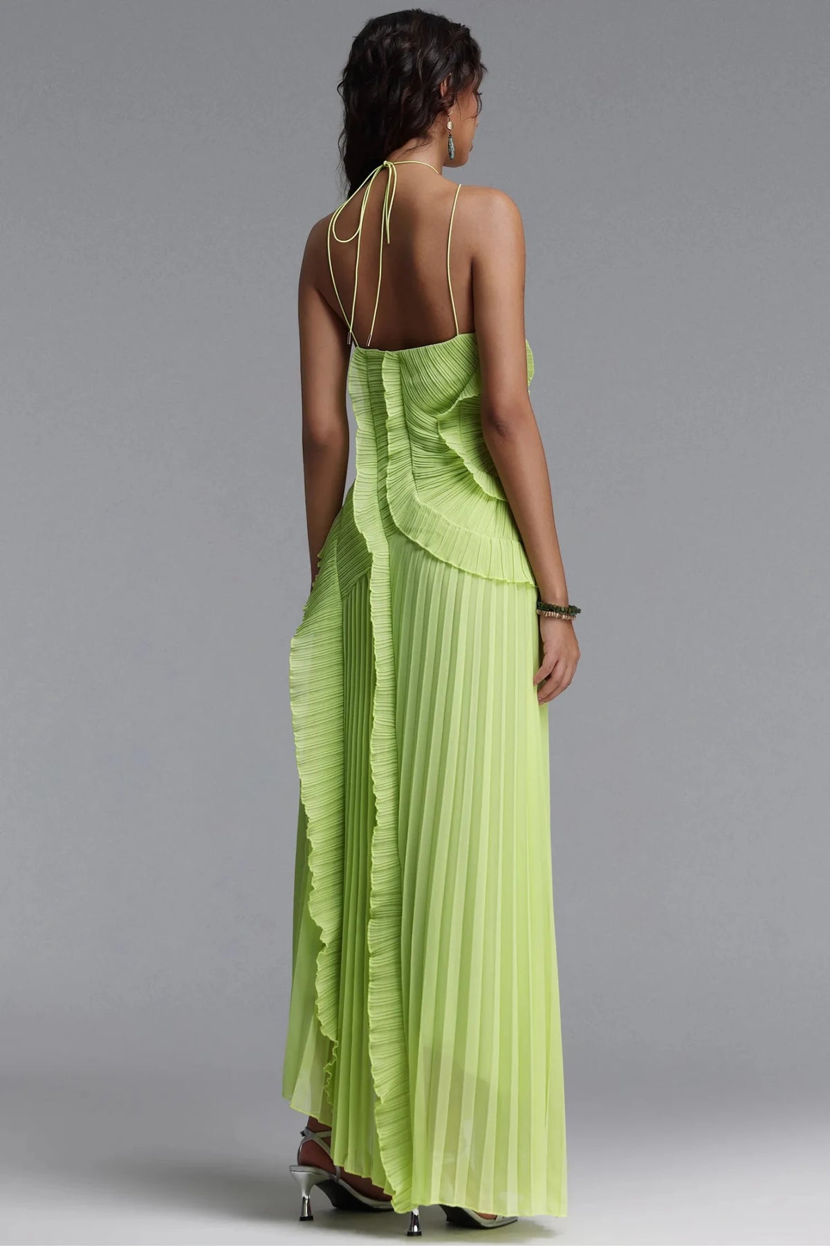 Perla Pleated Maxi Dress - Lime Green | Spring Racing Dress - Styled Collective