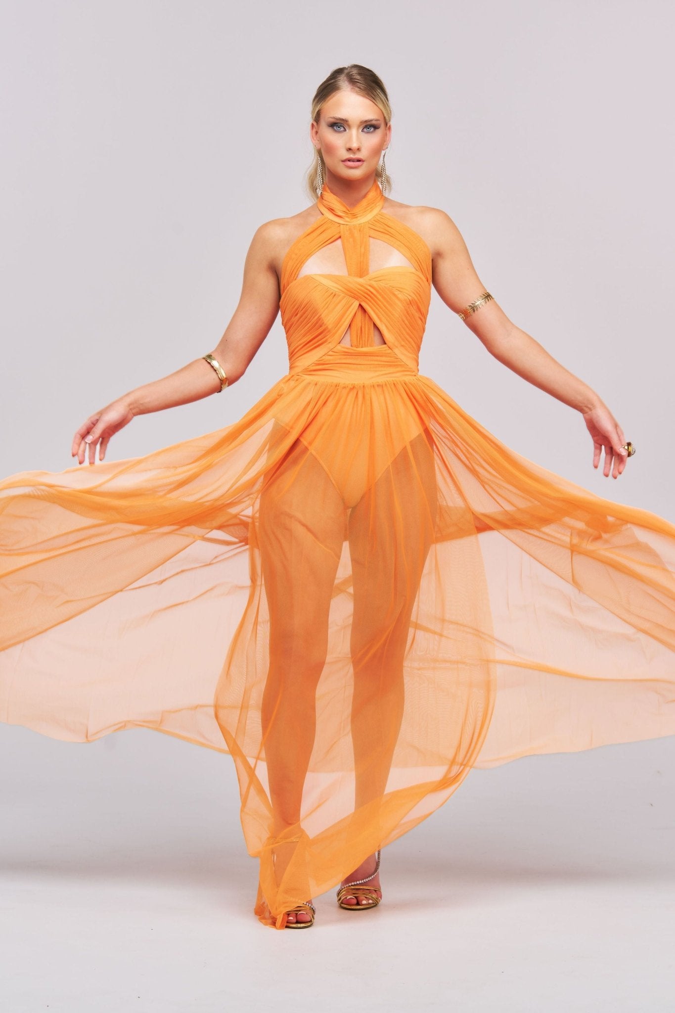 Rivka Halterneck Twist Mesh Maxi Dress - Styled Collective