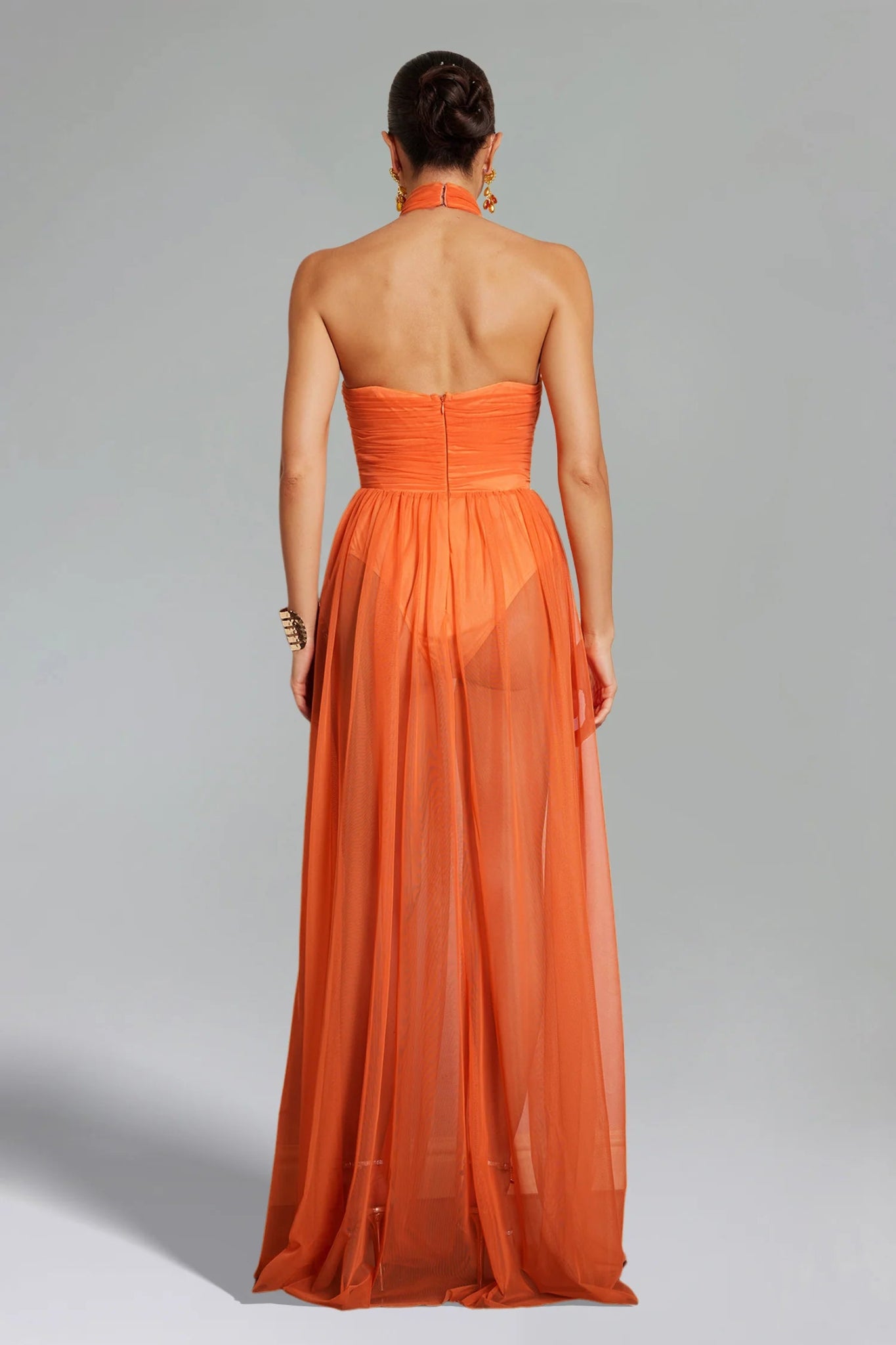Rivka Halterneck Twist Mesh Maxi Dress - Styled Collective