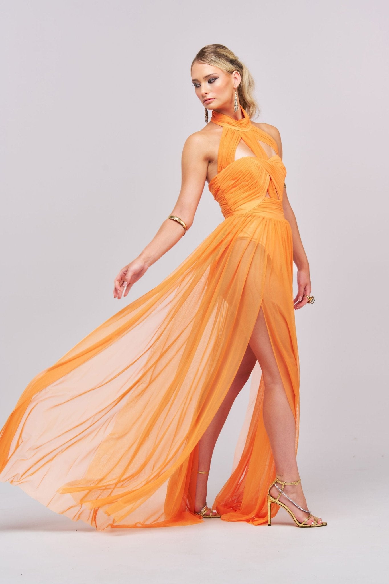 Rivka Halterneck Twist Mesh Maxi Dress - Styled Collective