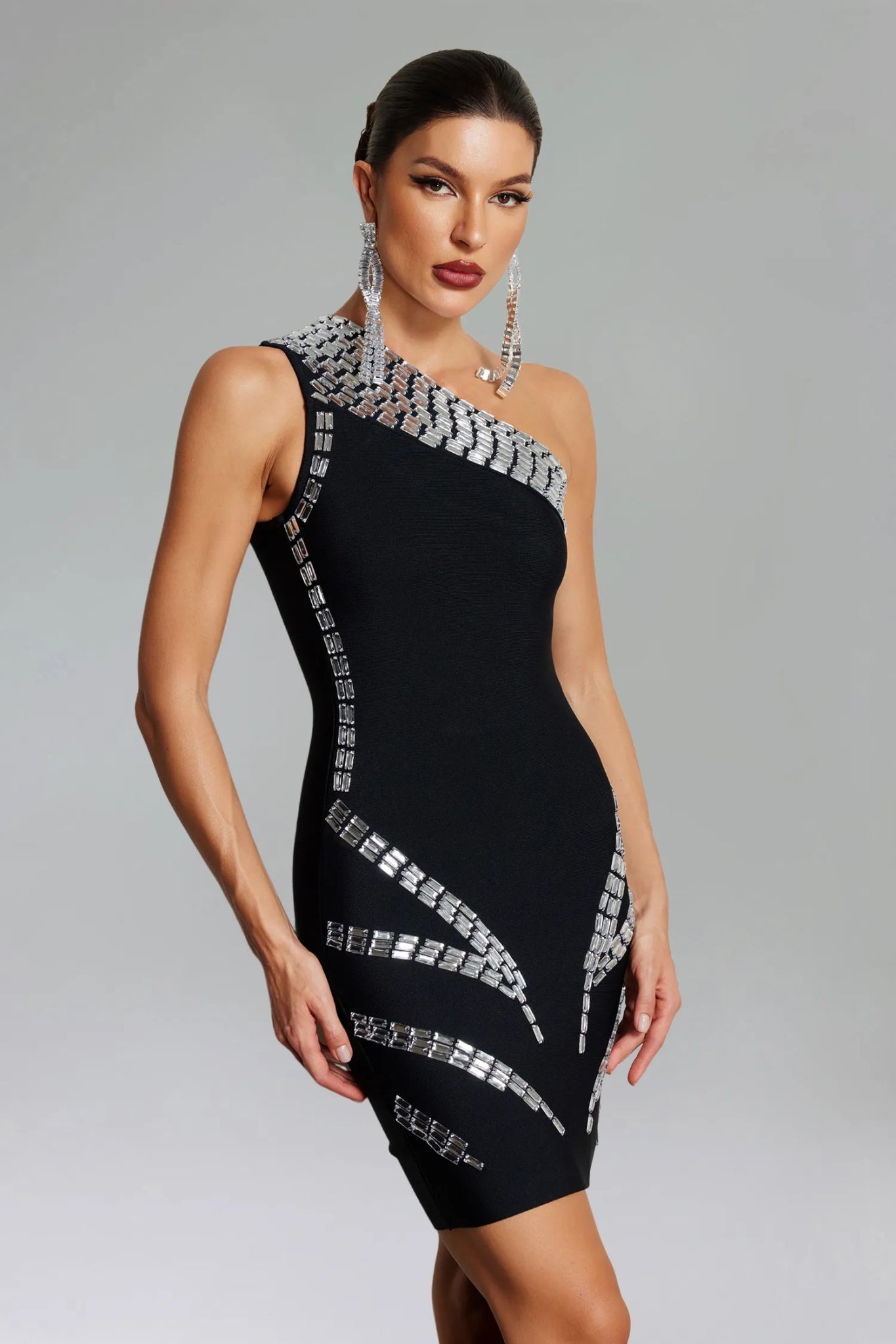 Sagona Diamante One Shoulder Mini Dress - Styled Collective