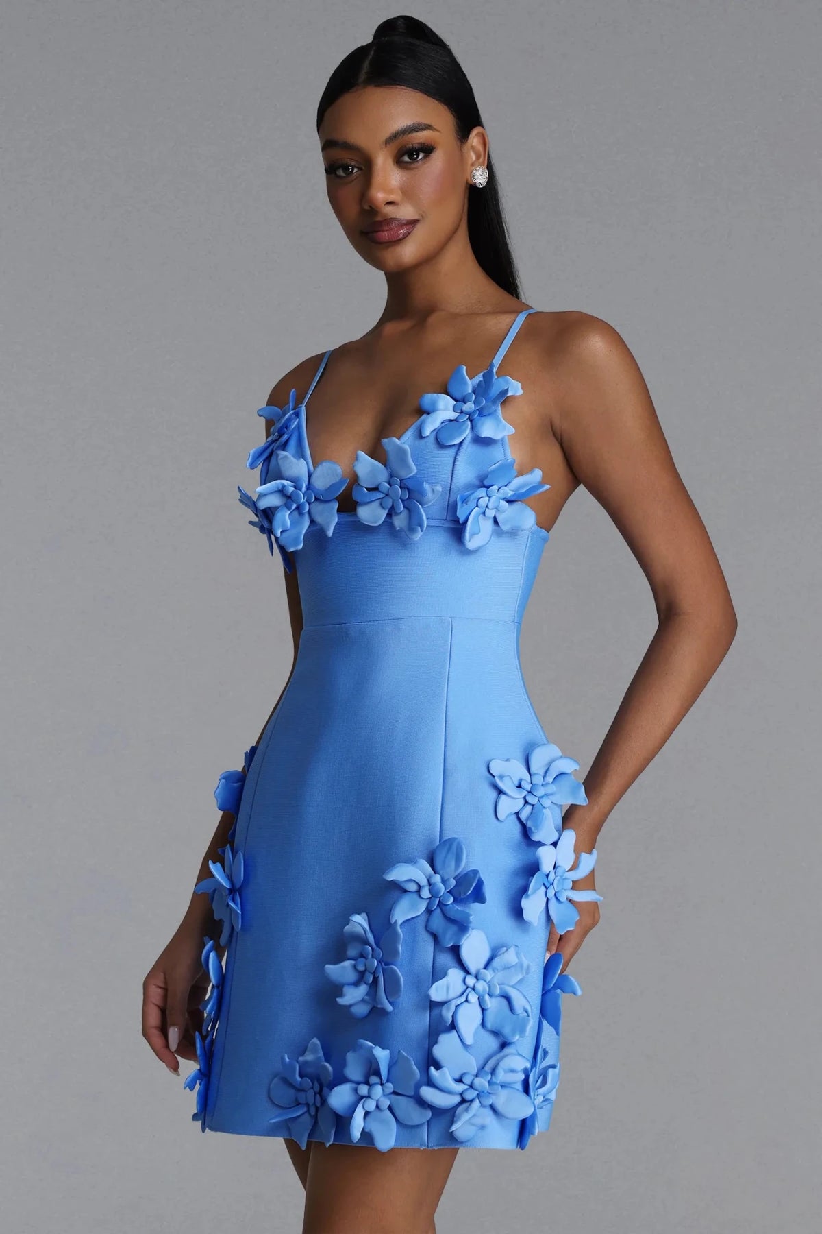 Tahlia Blue Floral Appliqué Mini Dress - Spring racing - Styled Collective