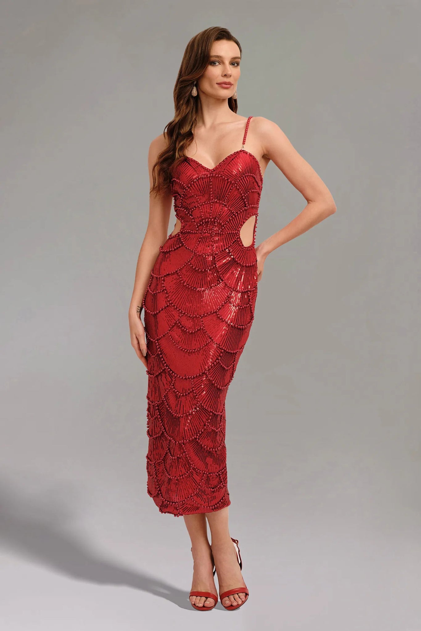 Teresa Midi – Red Festive Sequin Dress - Styled Collective