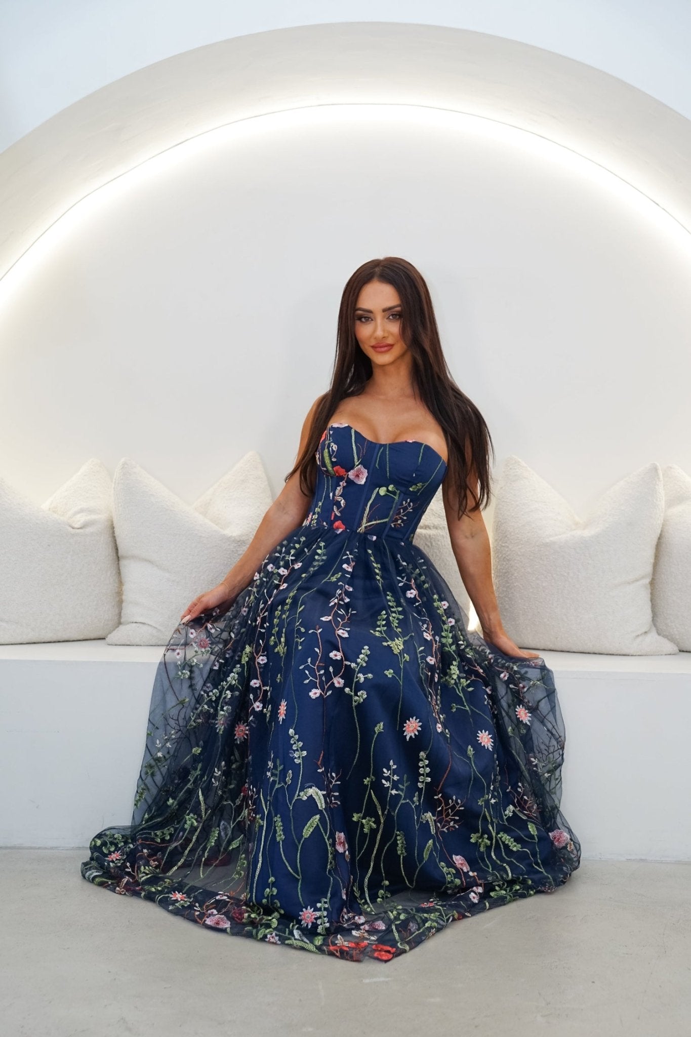 Tusare Open Shoulder Embroidery Maxi Dress - Styled Collective