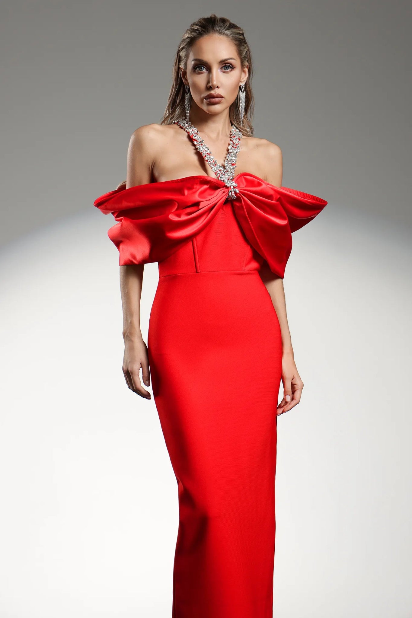 Valentina – Red Bow Strapless Gown - Styled Collective