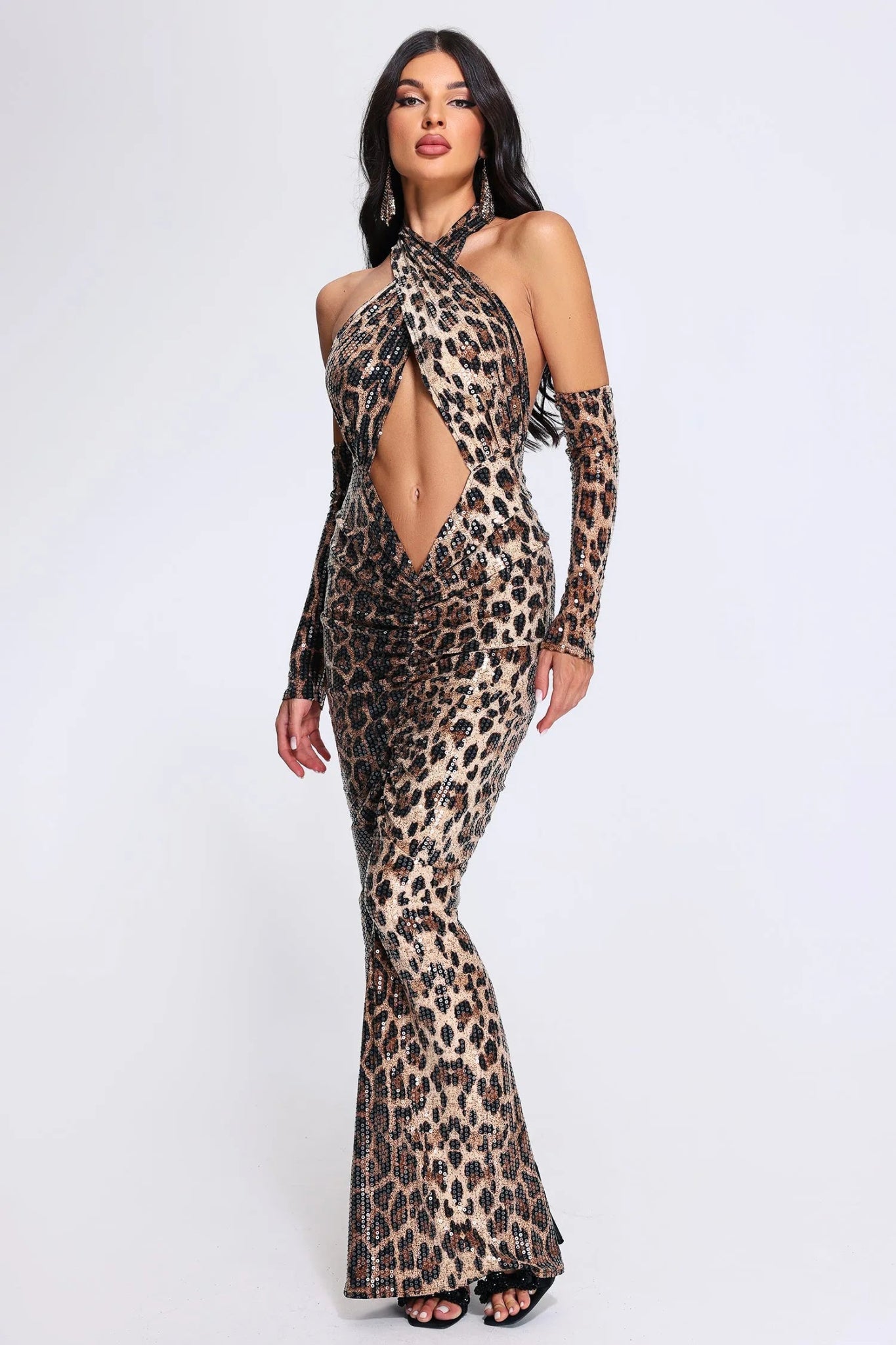 Wilburta Sequin Halter Maxi Dress - Styled Collective