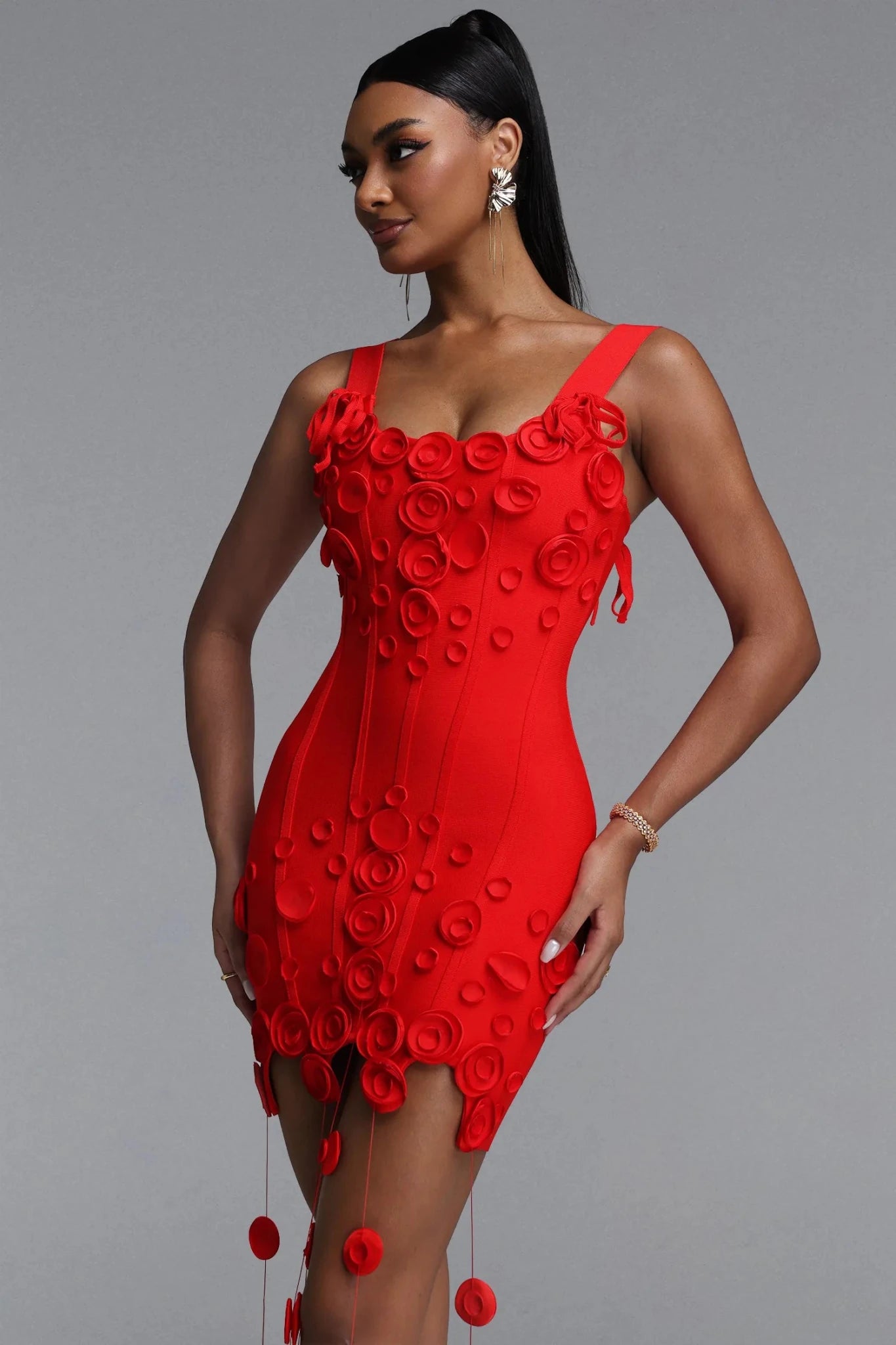 WYNTER APPLIQUÉ MINI DRESS - RED - Styled Collective