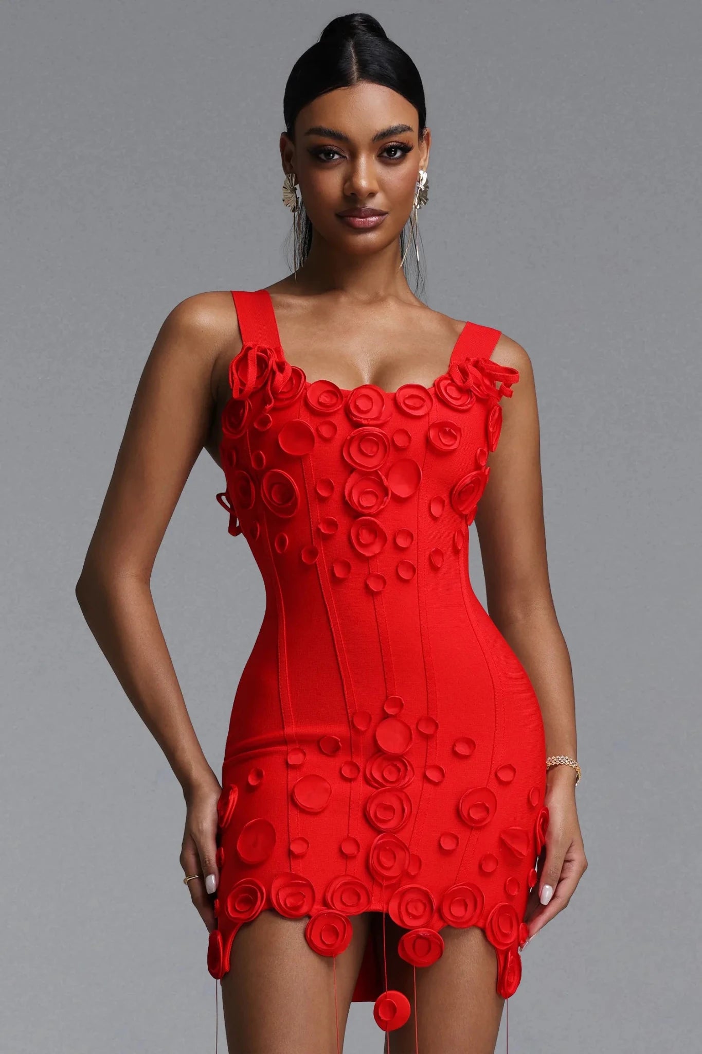 WYNTER APPLIQUÉ MINI DRESS - RED - Styled Collective