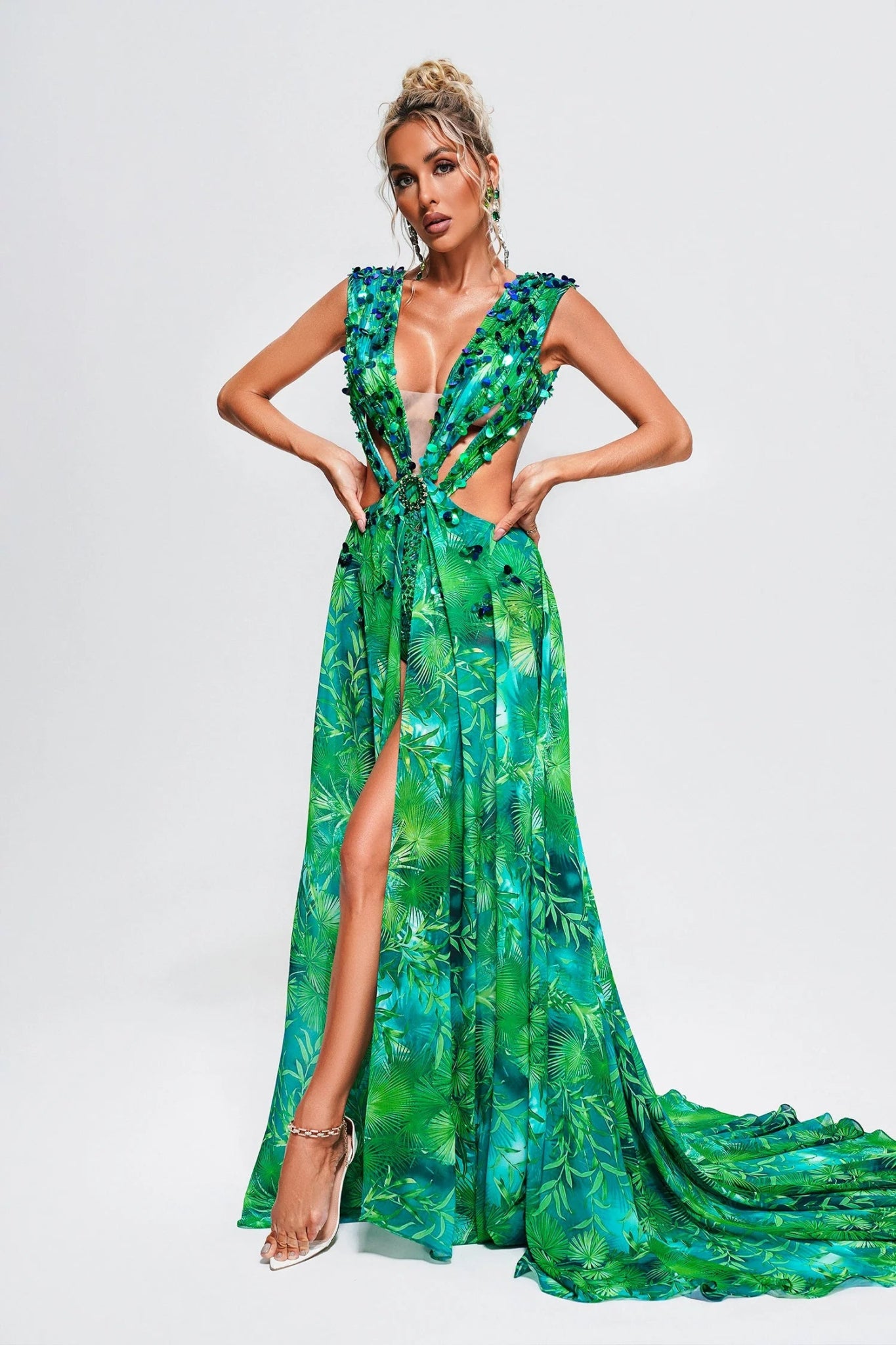 Yolanda Printed Embellished Maxi Dress - Styled Collective